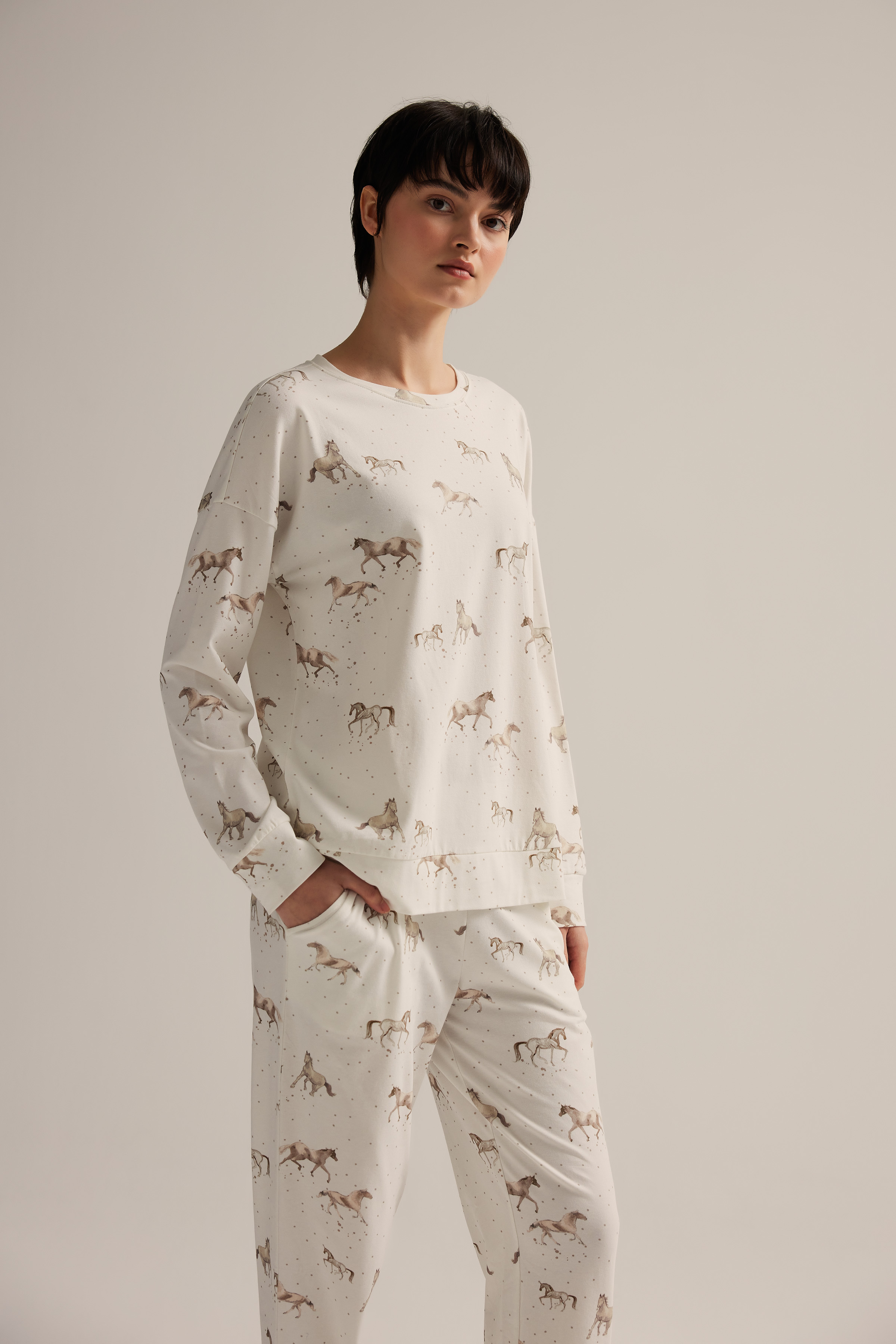 Women's Brown Printed Cotton Pajama Top — view 1