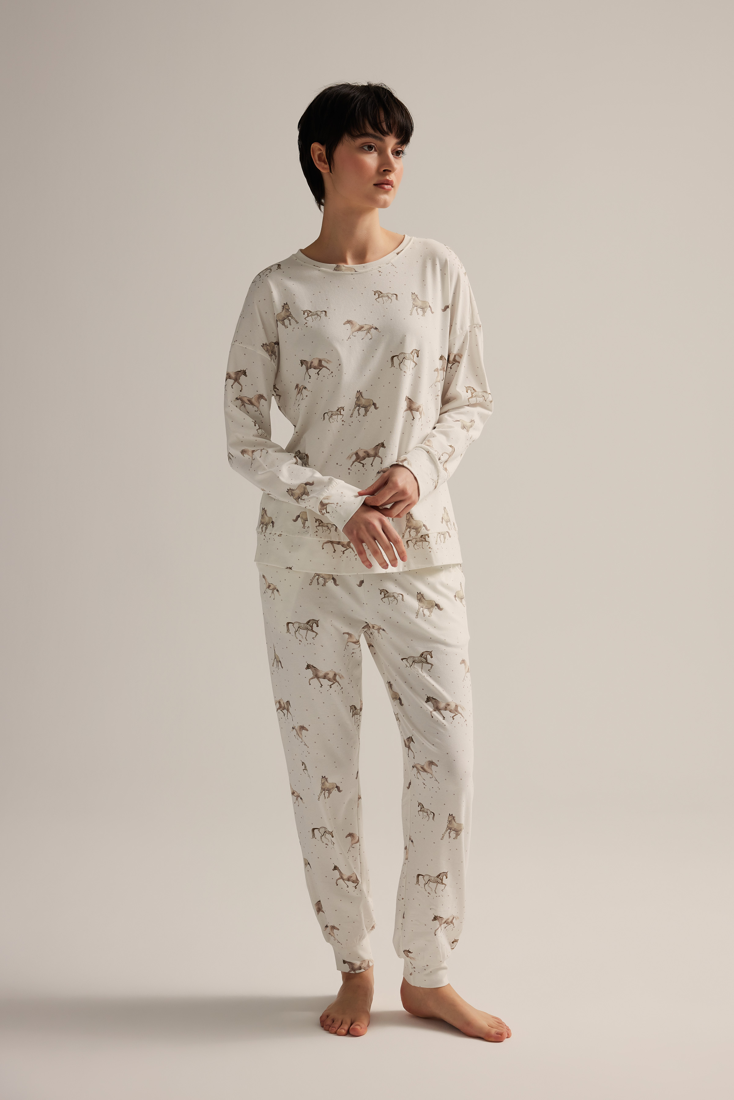 Women's Brown Printed Cotton Pajama Top — view 2