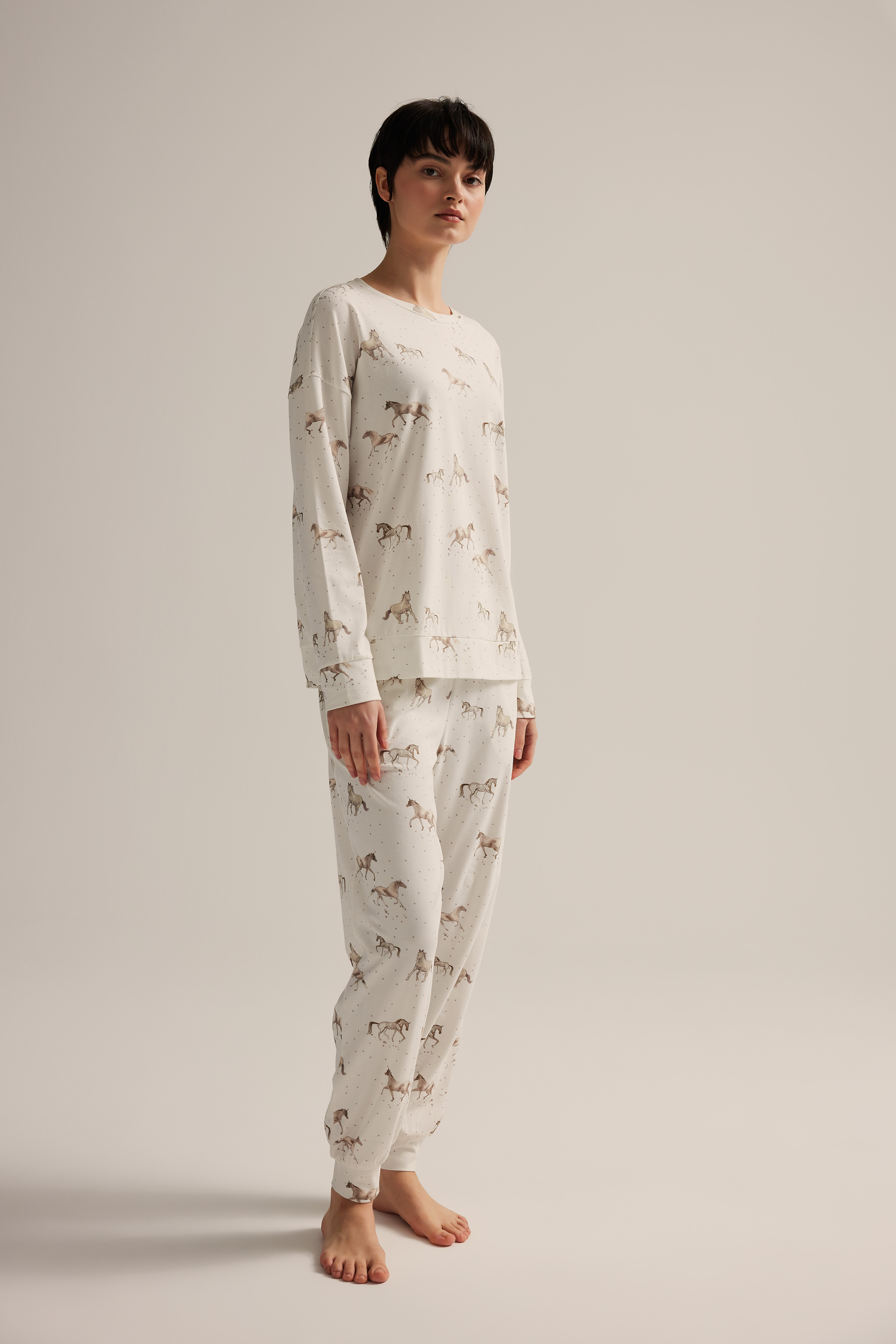 Women's Brown Printed Cotton Pajama Top — view 3