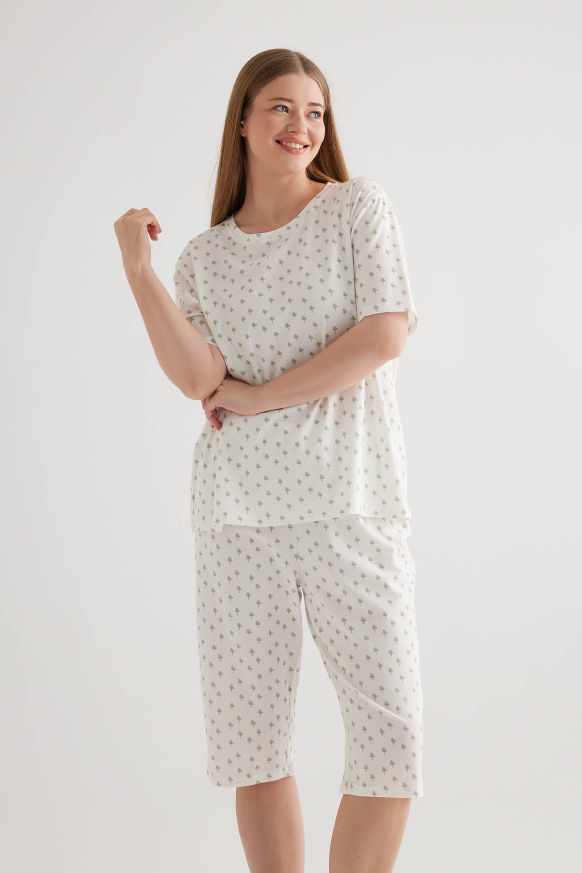 Women's Green Printed Cotton Pajama Top — view 1