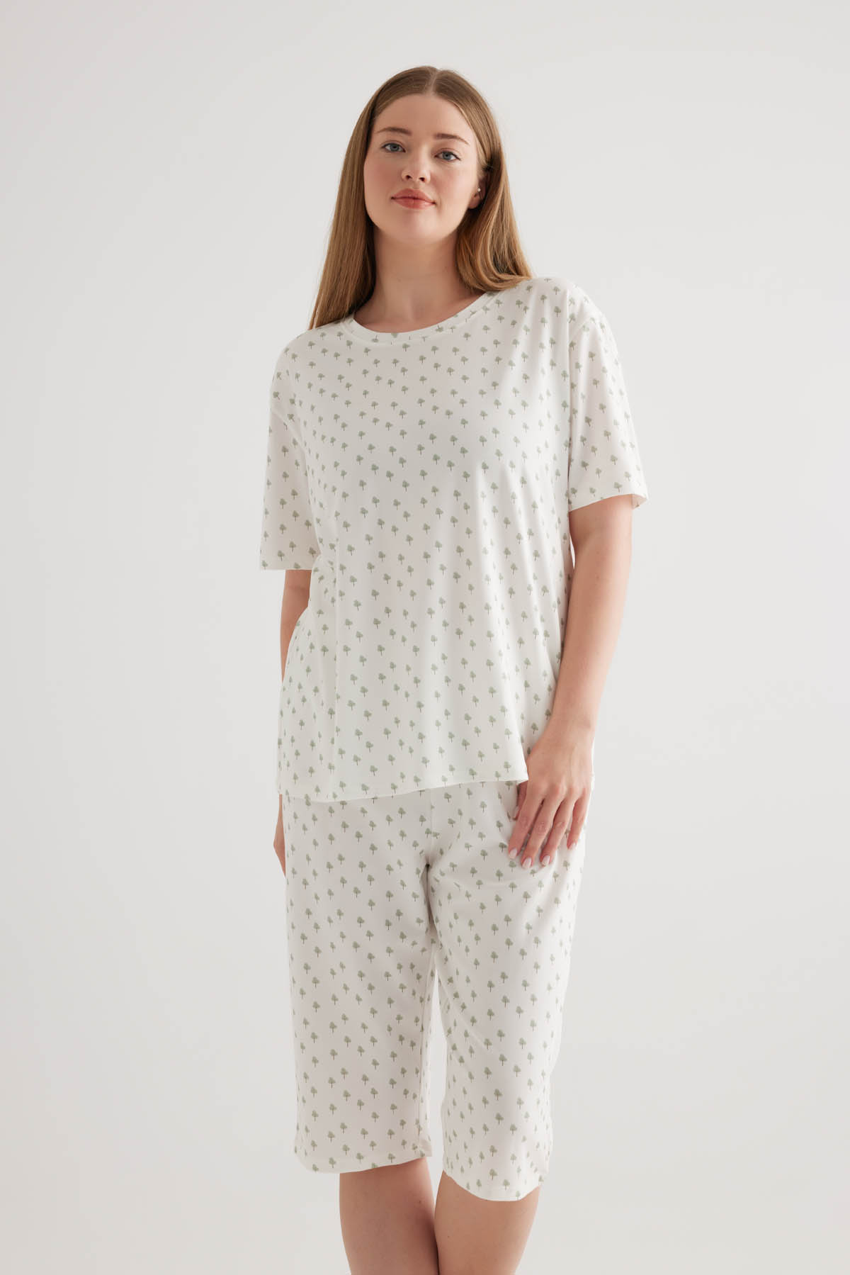 Women's Green Printed Cotton Pajama Top — view 2