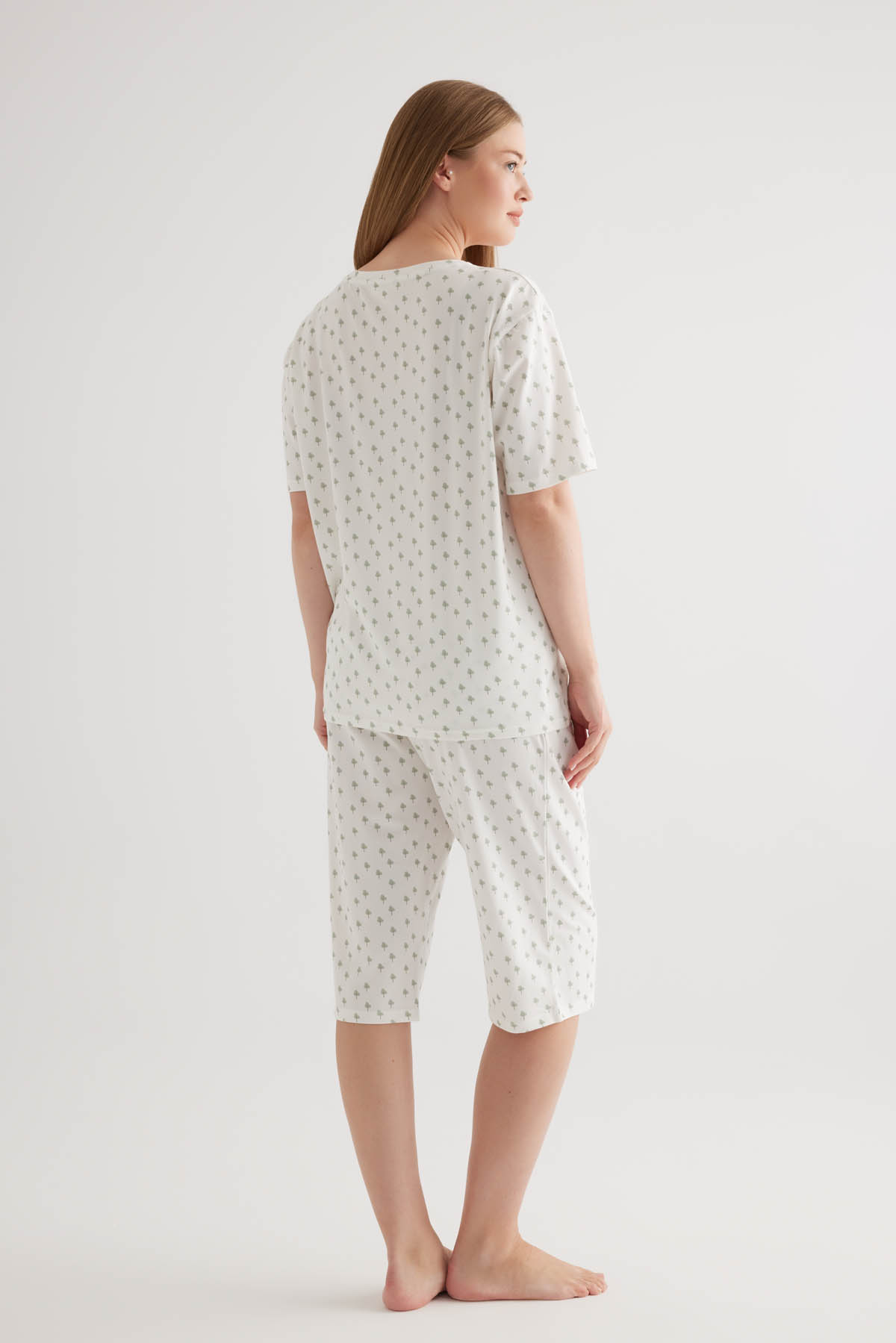 Women's Green Printed Cotton Pajama Top — view 4