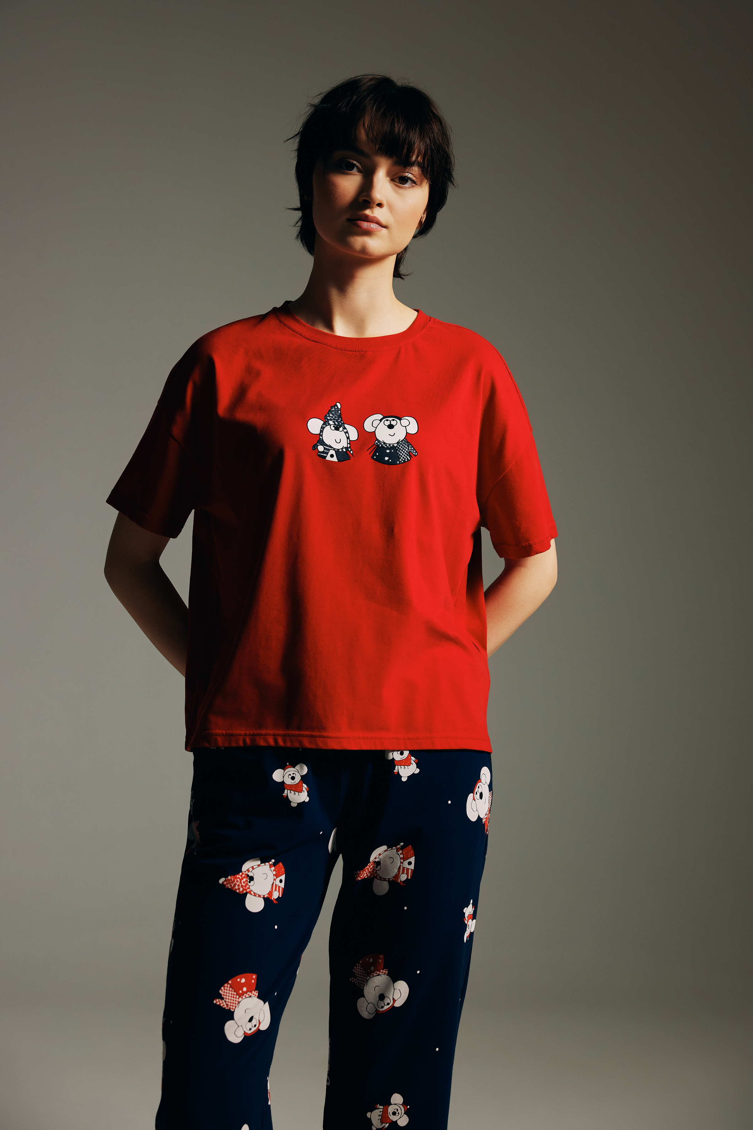 Women's Red Cotton Pajama Top — view 2