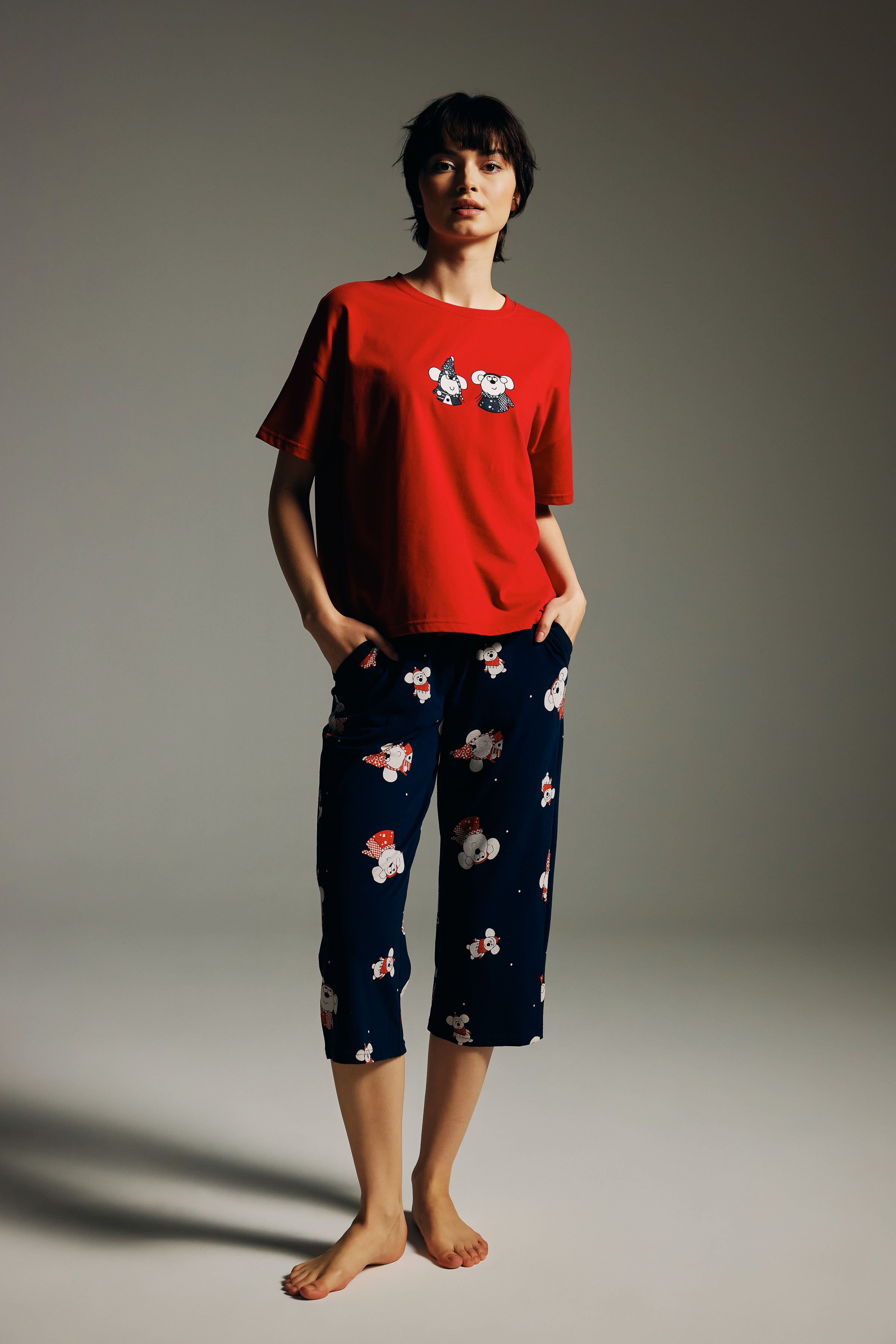 Women's Red Cotton Pajama Top — view 3
