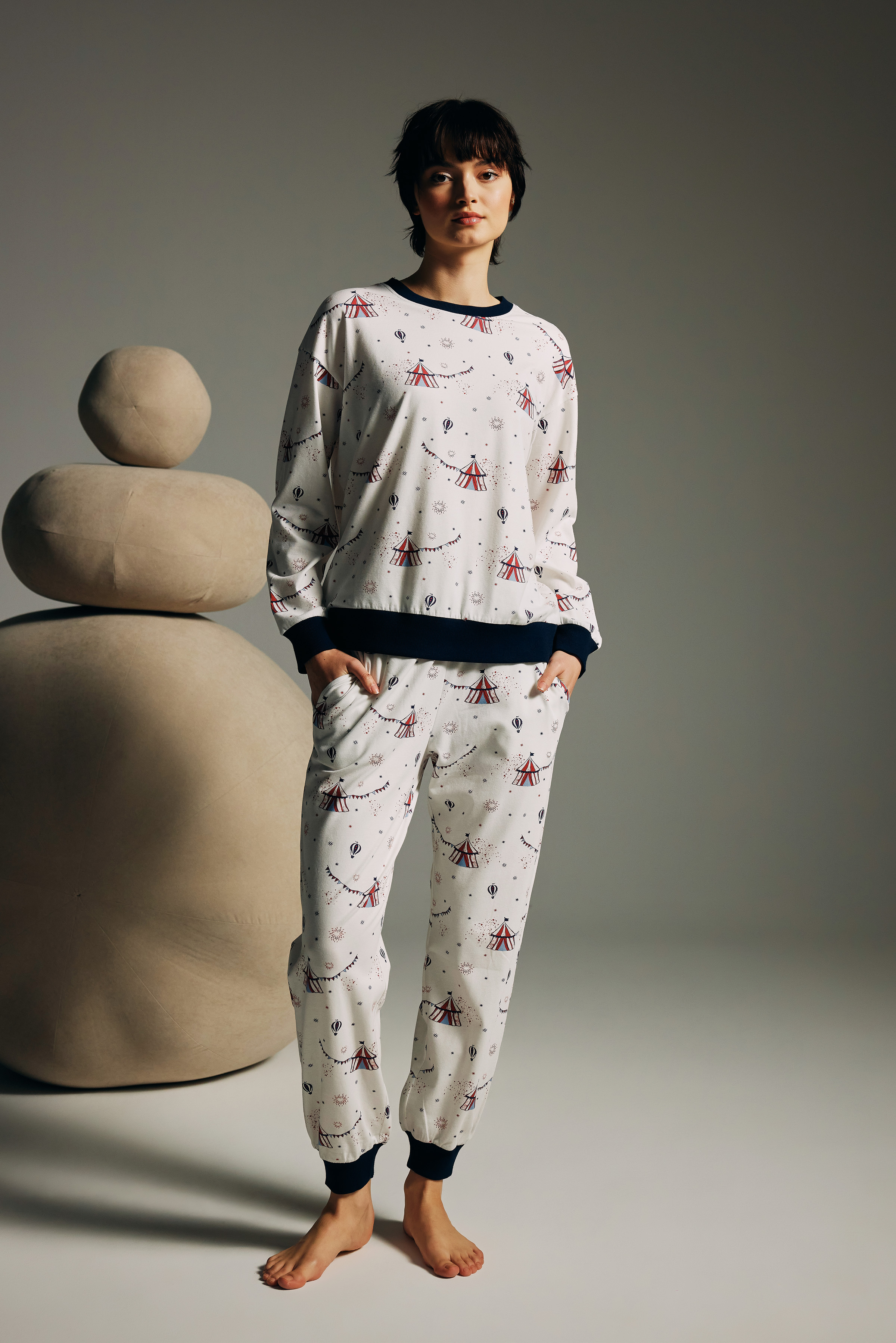 Women's Red Printed Cotton Pajama Top — view 2