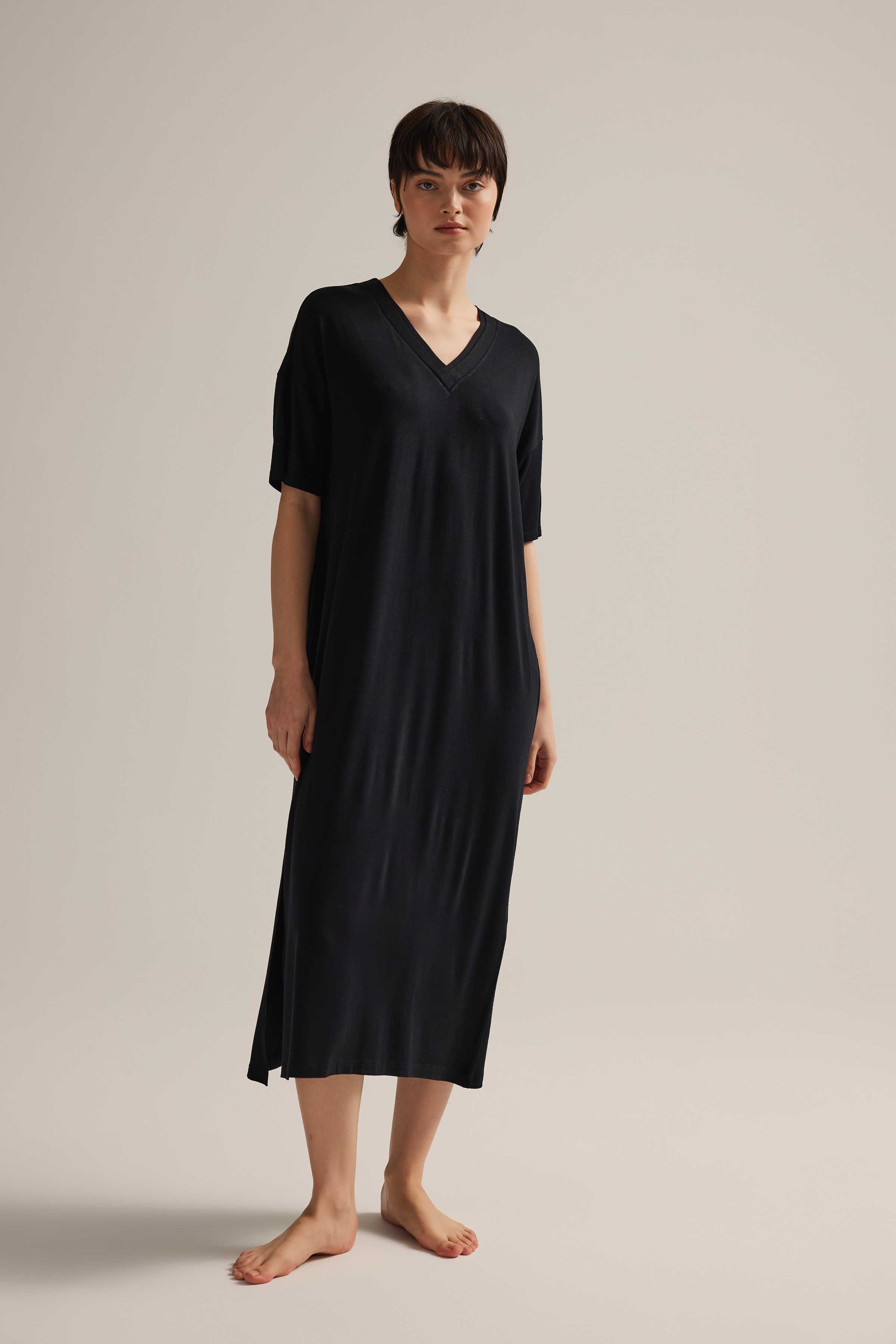 Women's Black Viscose Nightgown — view 3