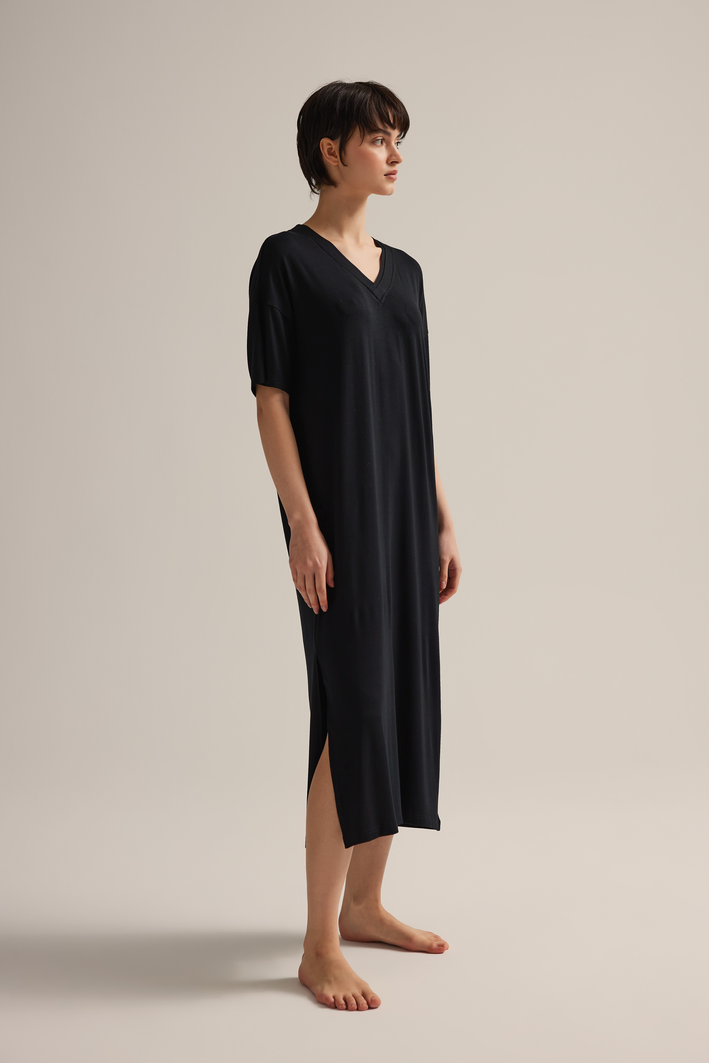 Women's Black Viscose Nightgown — view 4