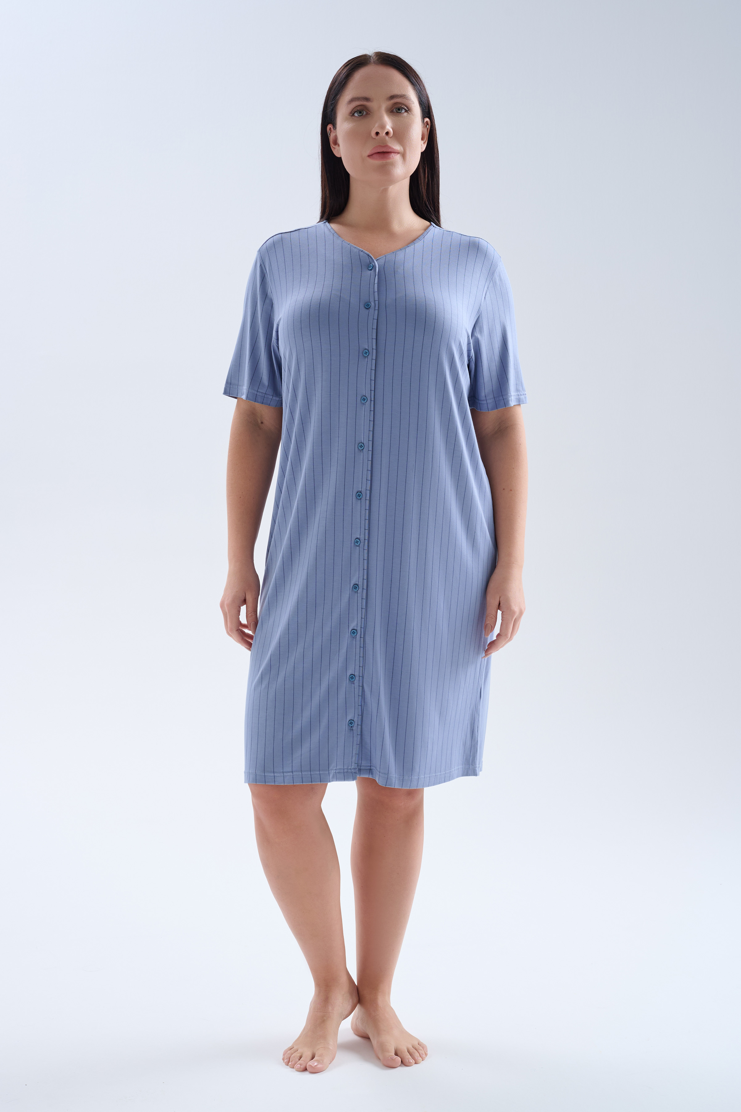 Women's Blue Striped Viscose Nightgown — view 1