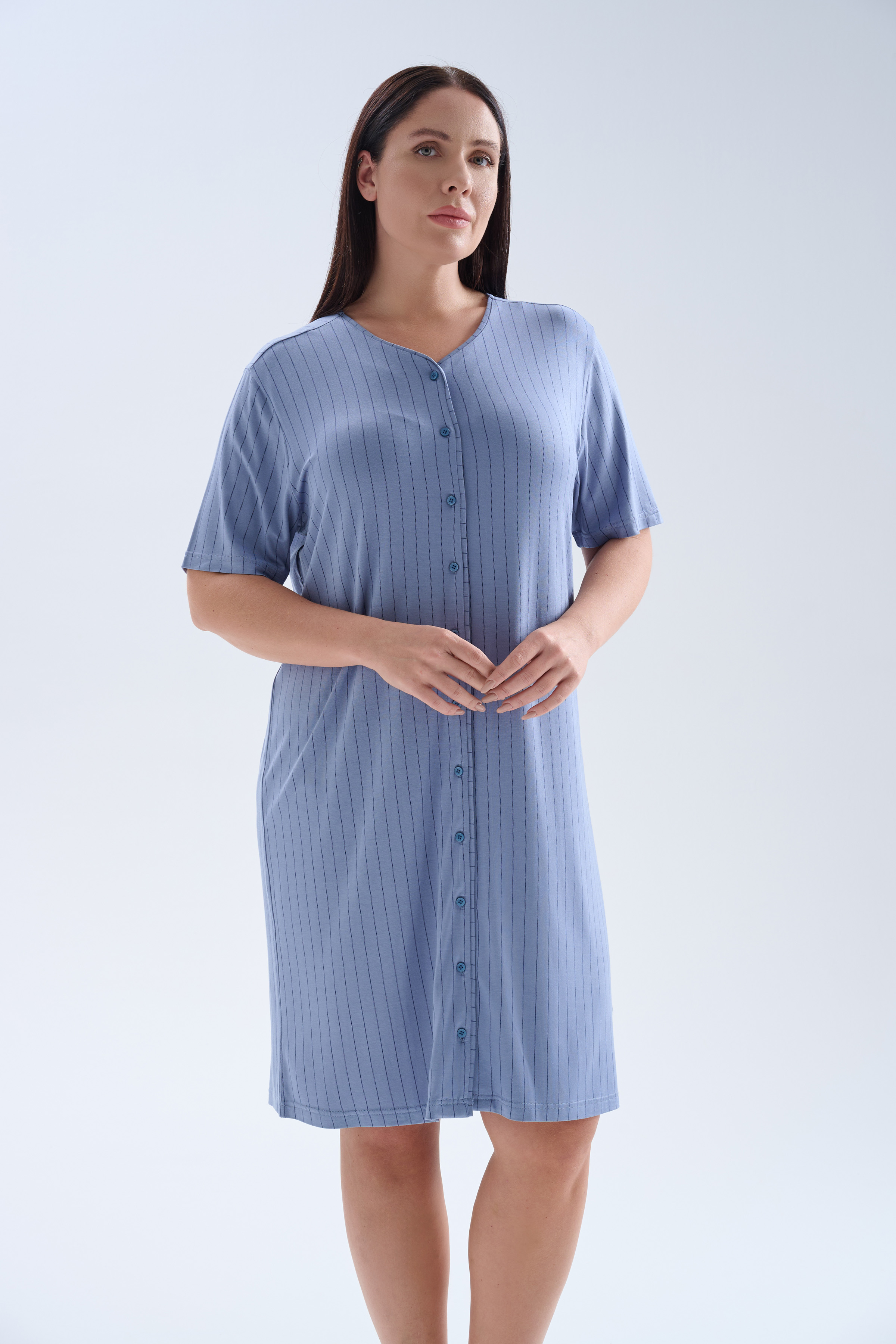Women's Blue Striped Viscose Nightgown — view 3