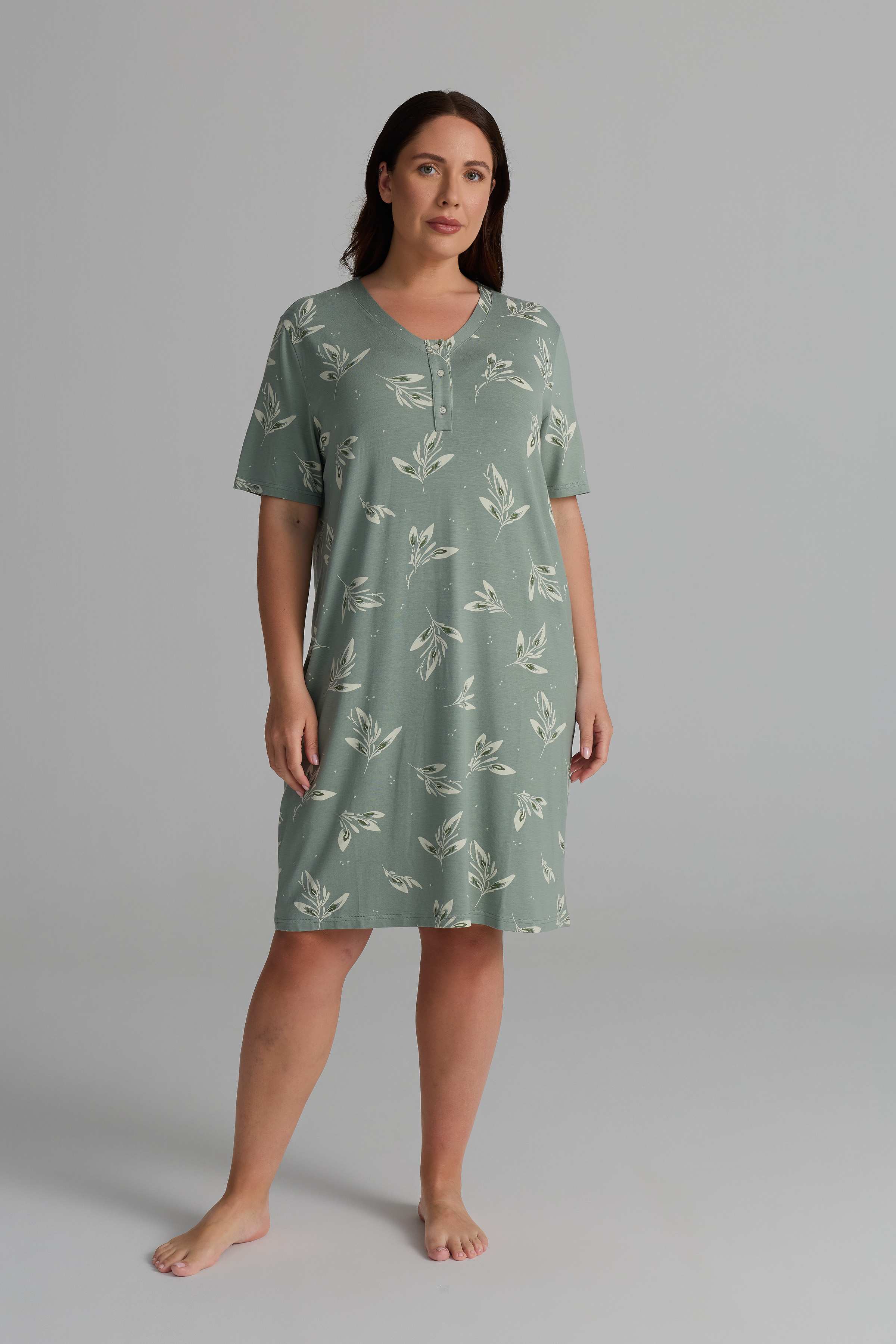 Women's Green Floral Viscose Nightgown — view 1
