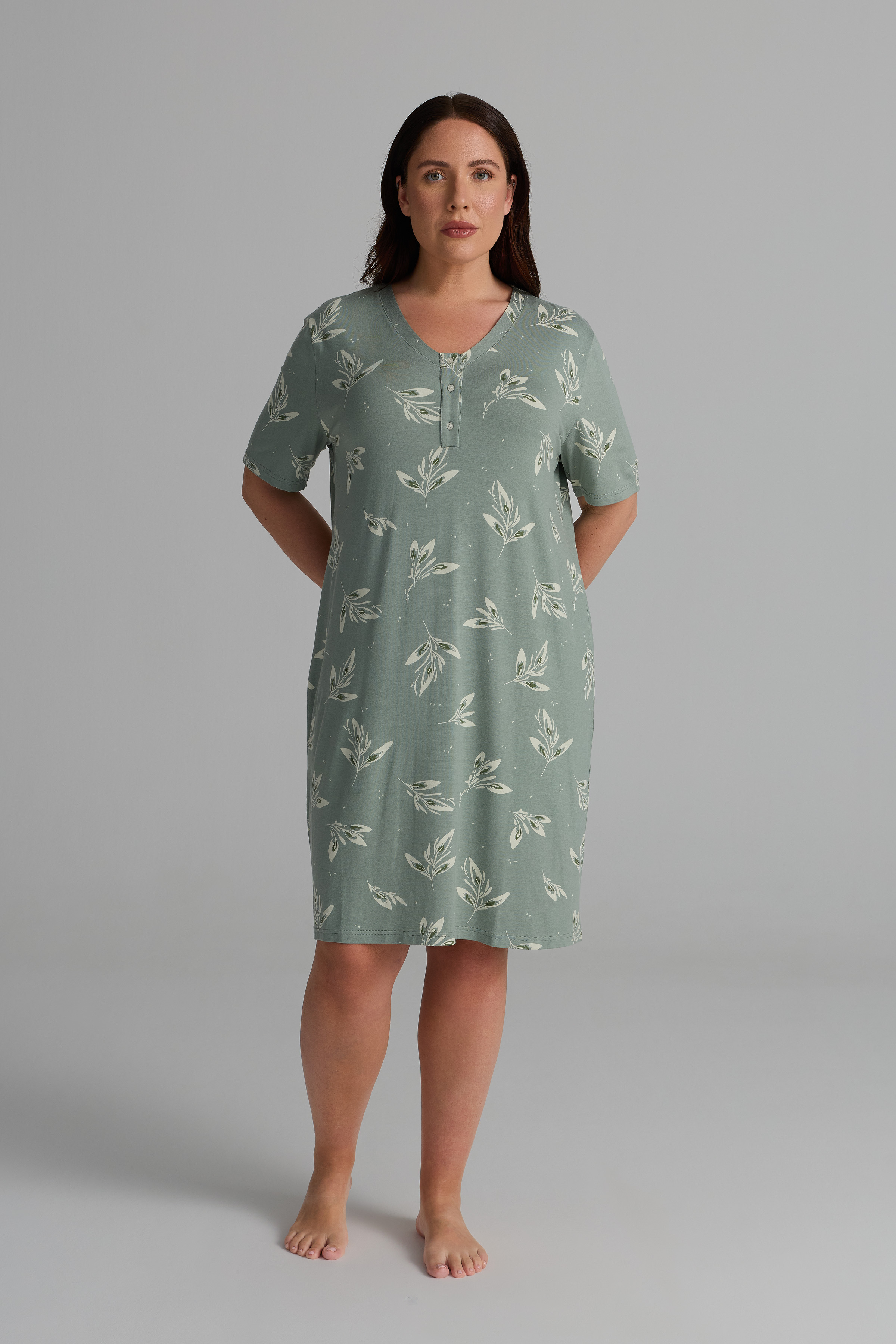 Women's Green Floral Viscose Nightgown — view 2