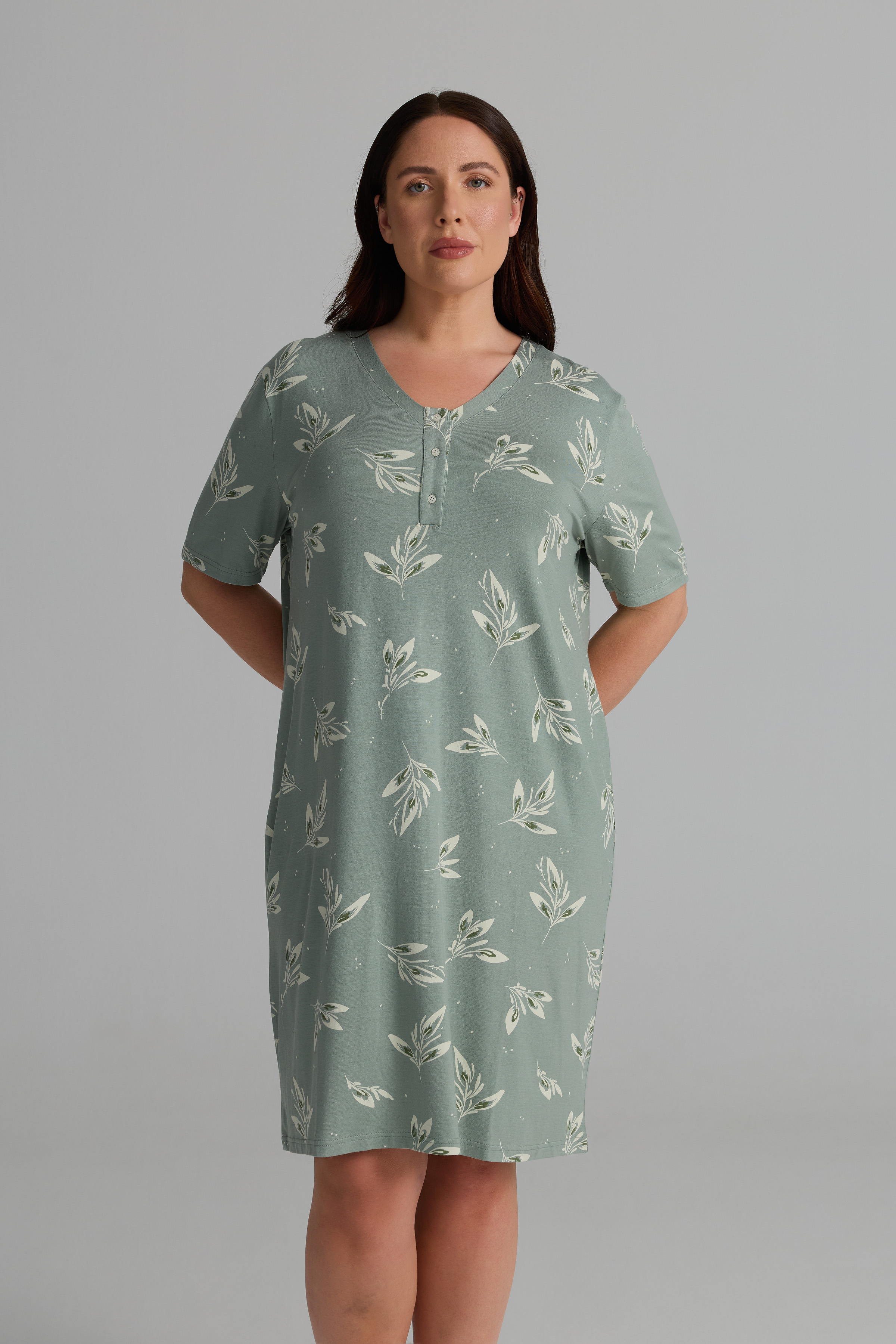Women's Green Floral Viscose Nightgown — view 4