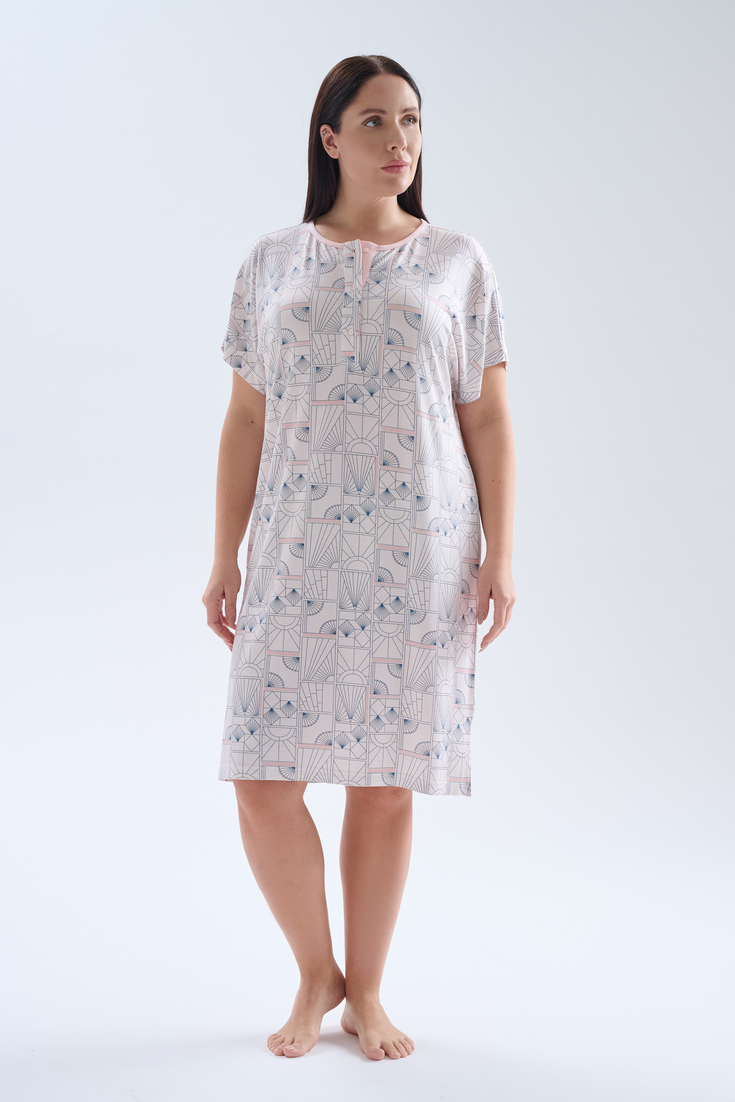 Women's Grey Printed Viscose Nightgown — view 1