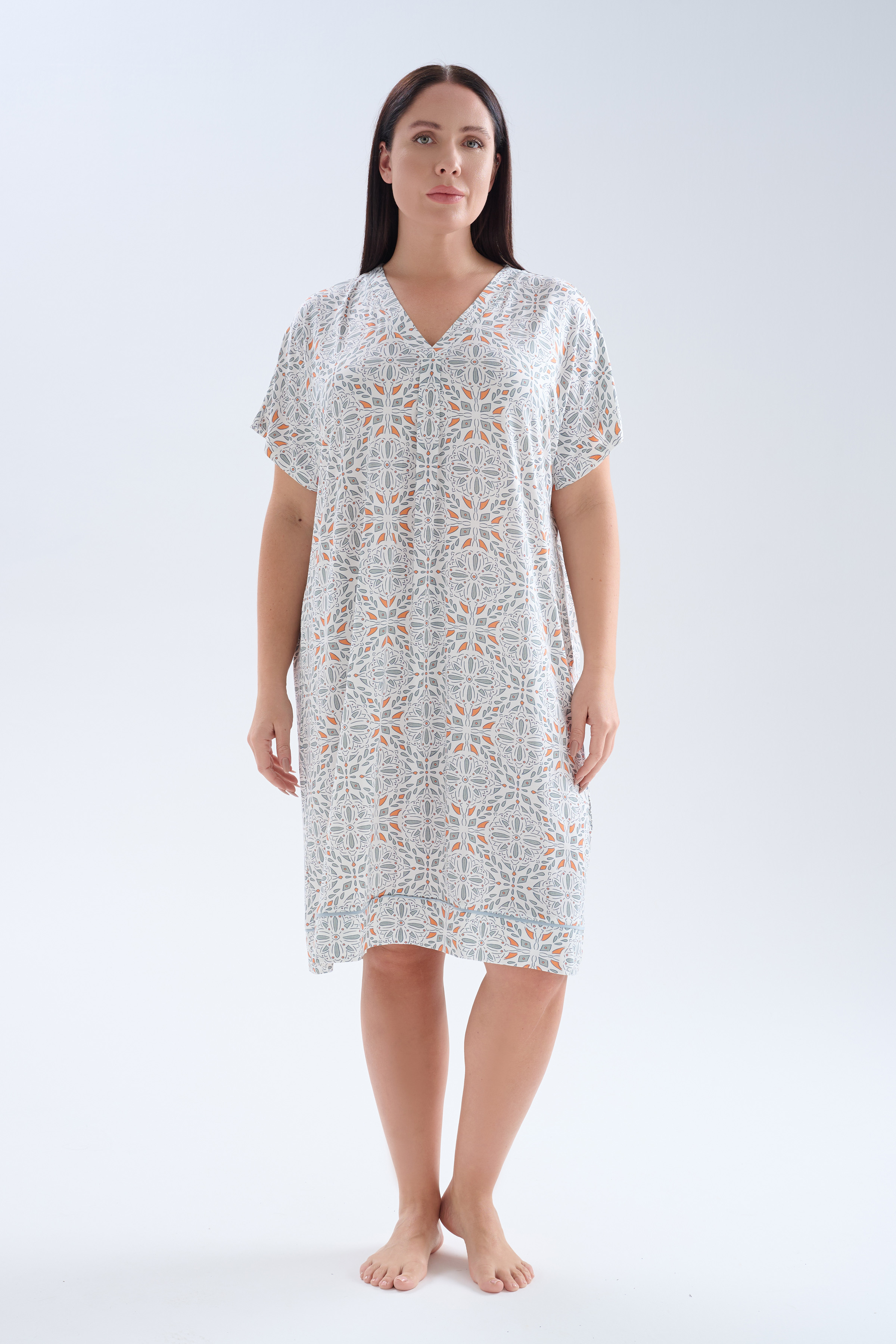 Women's Grey Printed Viscose Nightgown — view 1