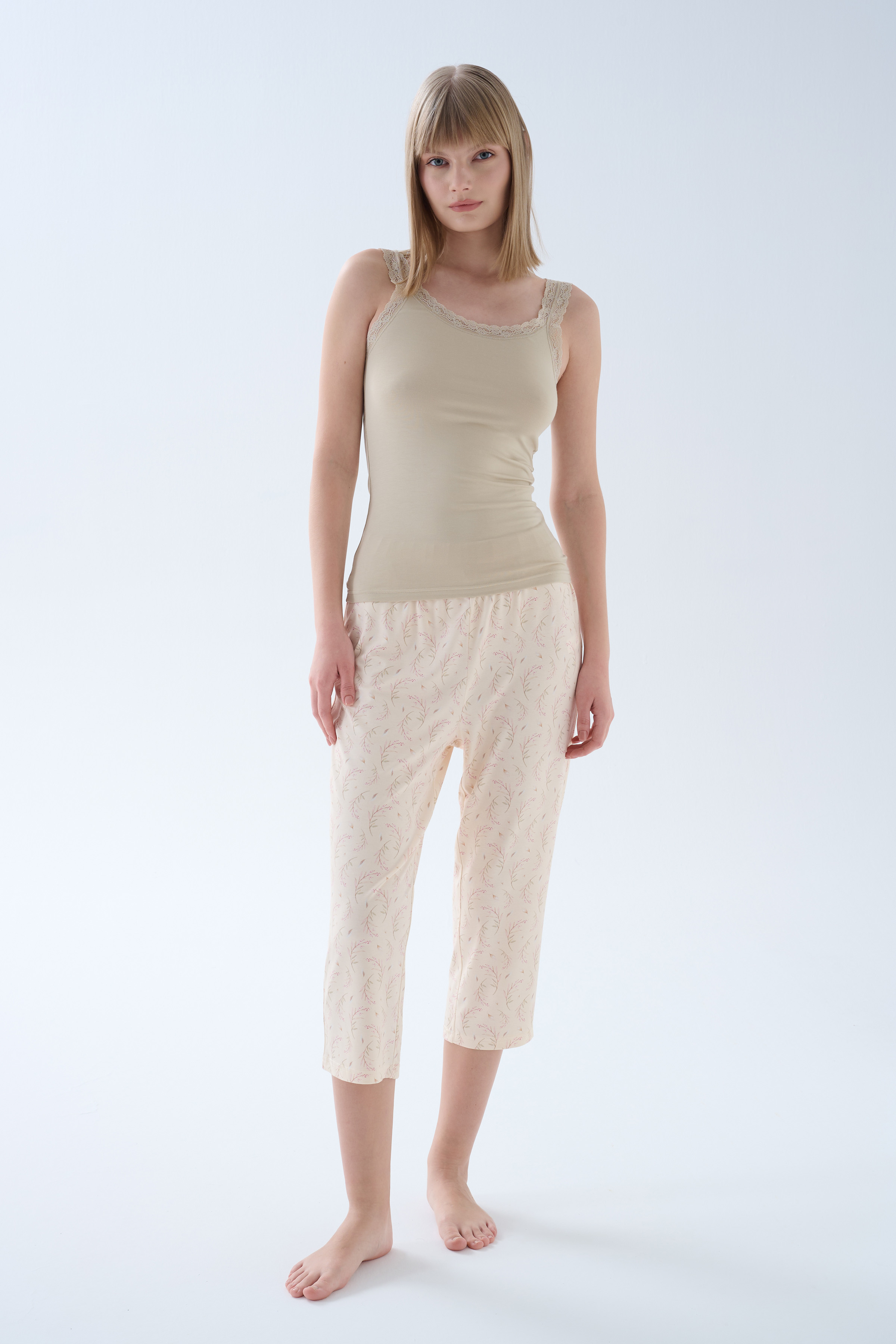 Women's Beige Viscose Pajama Set — view 1