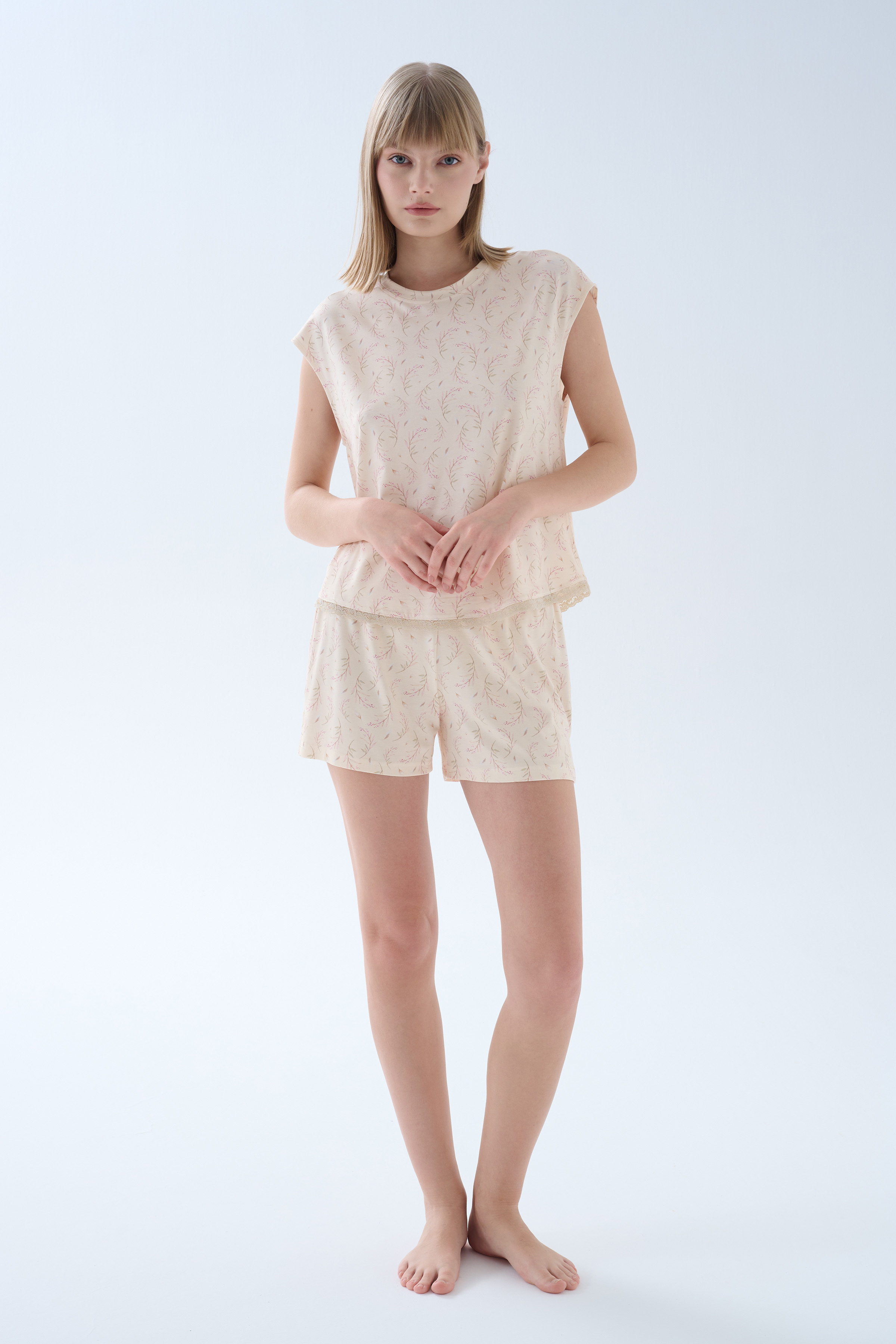 Women's Beige Printed Viscose Pajama Set — view 2
