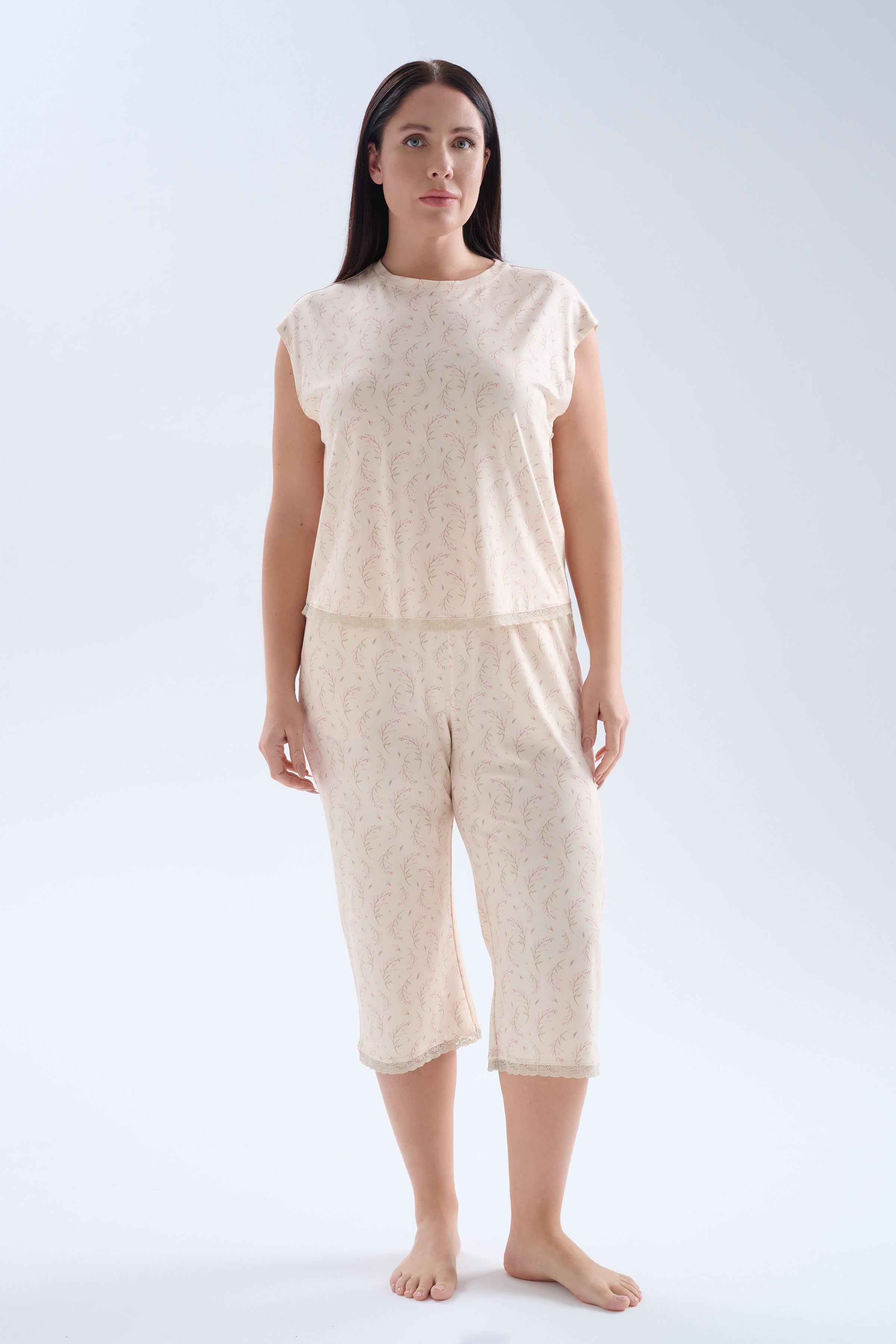 Women's Beige Printed Viscose Pajama Set — view 1