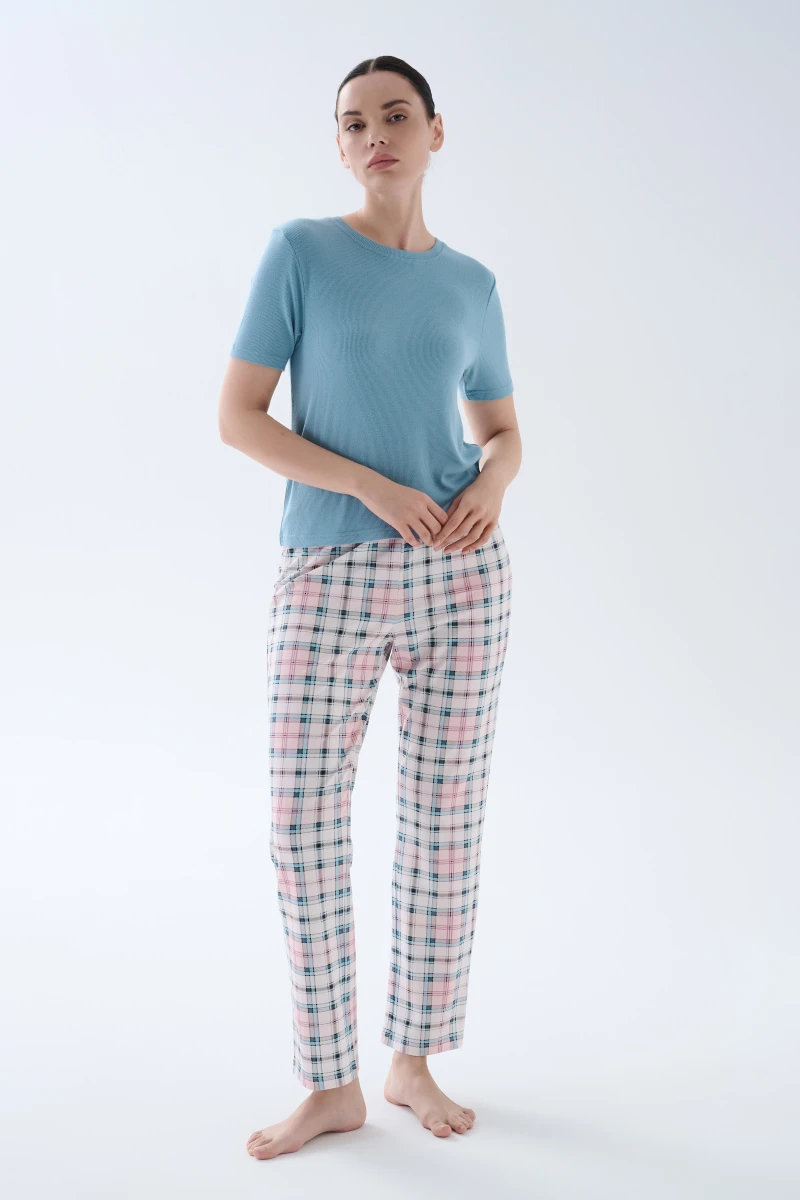 Women's Blue Cotton Pajama Set — view 2