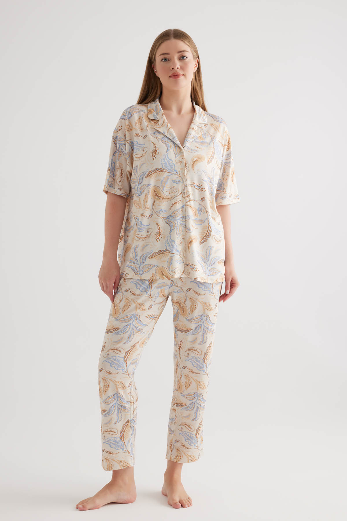 Women's Blue Printed Viscose Pajama Set — view 1