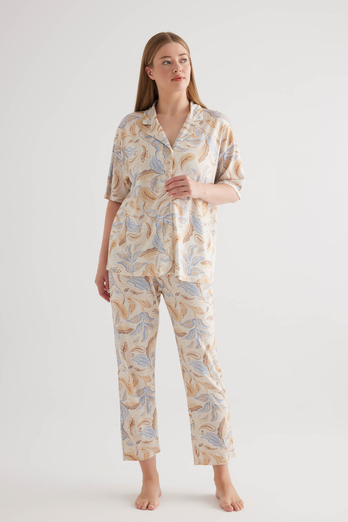 Women's Blue Printed Viscose Pajama Set — view 2