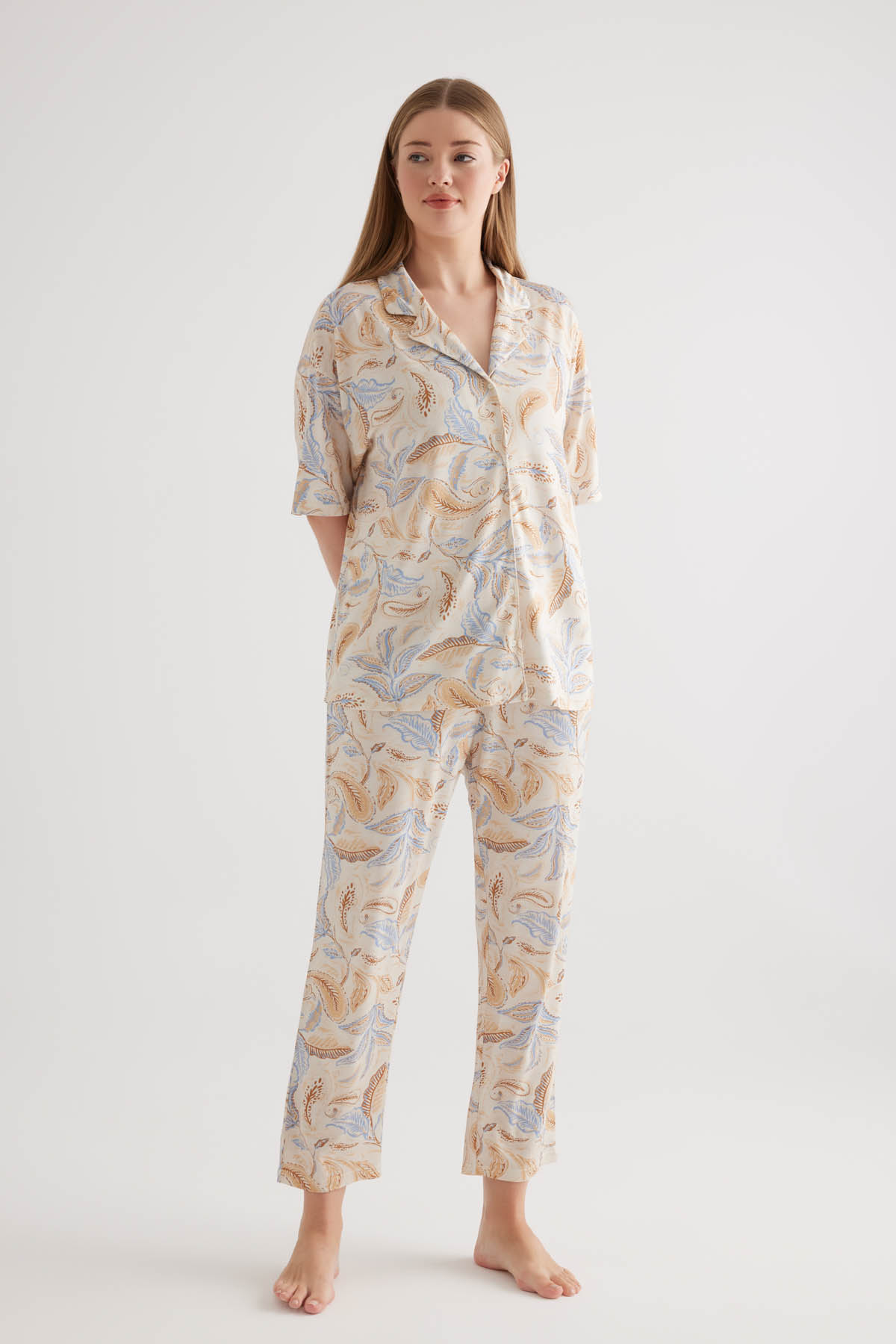 Women's Blue Printed Viscose Pajama Set — view 3