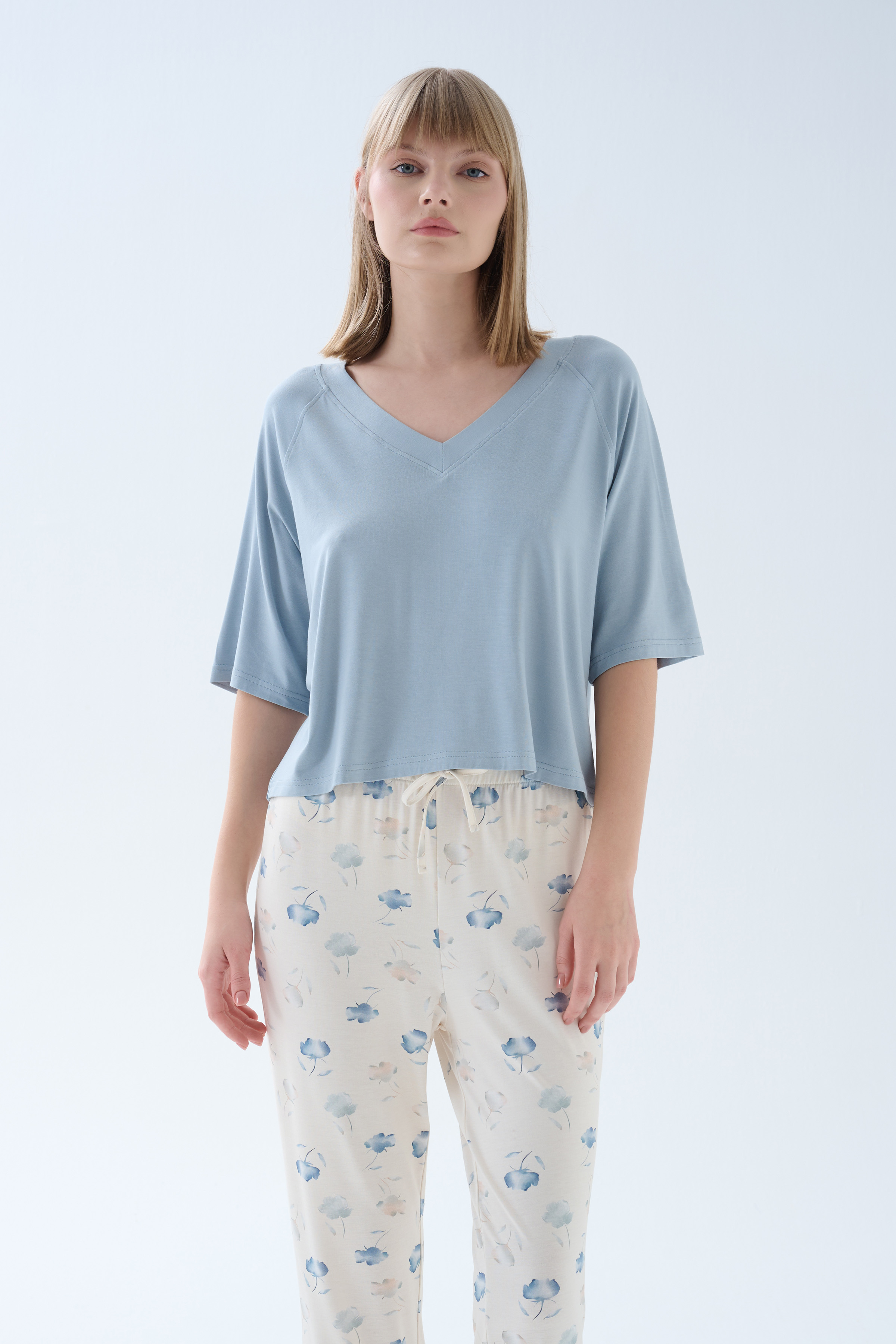 Women's Blue Viscose Pajama Top — view 1