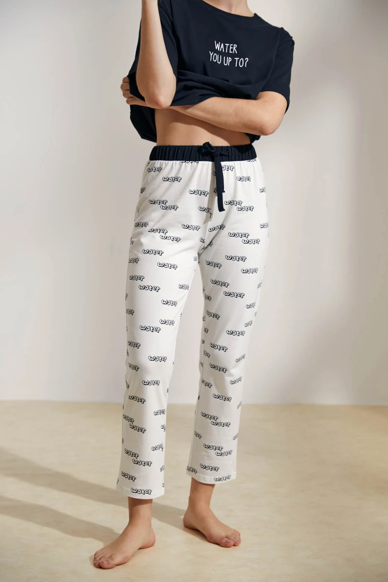 Women's Ecru Printed Cotton Pajama Bottoms — view 1