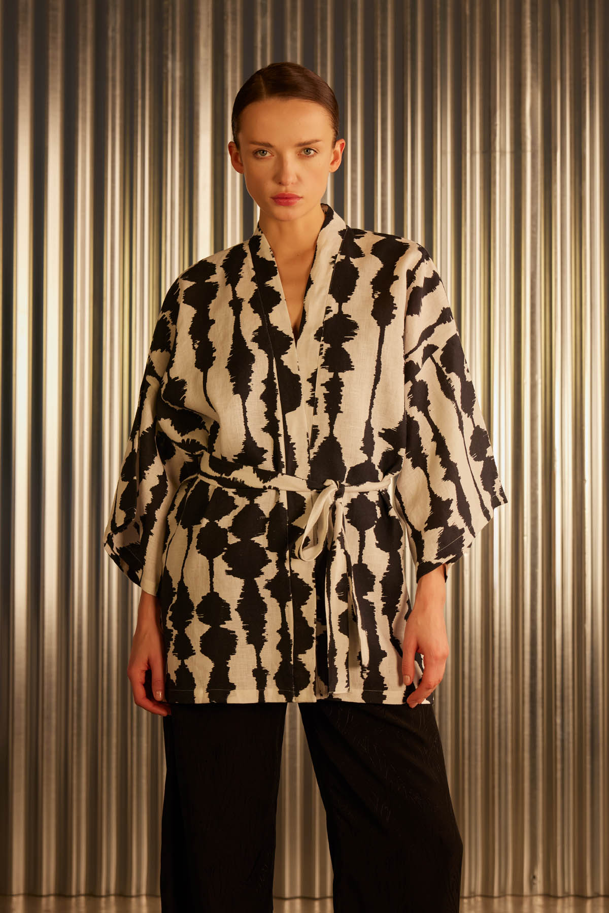 Women's Black Printed Modal Robe — view 1
