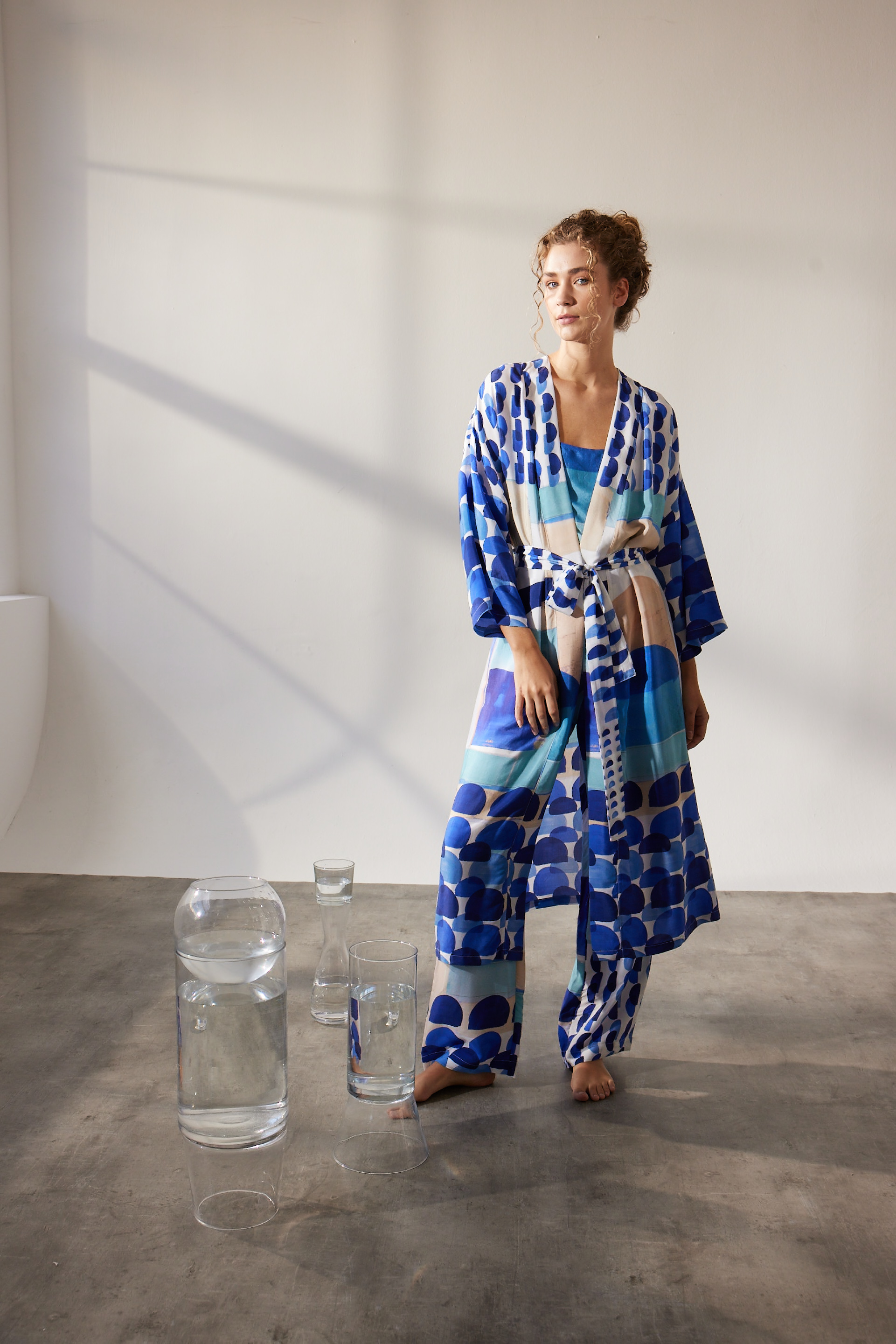 Women's Blue Printed Modal Robe — view 1