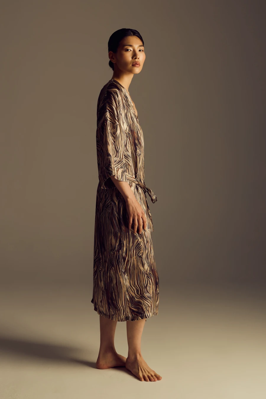 Women's Brown Striped Modal Robe — view 1