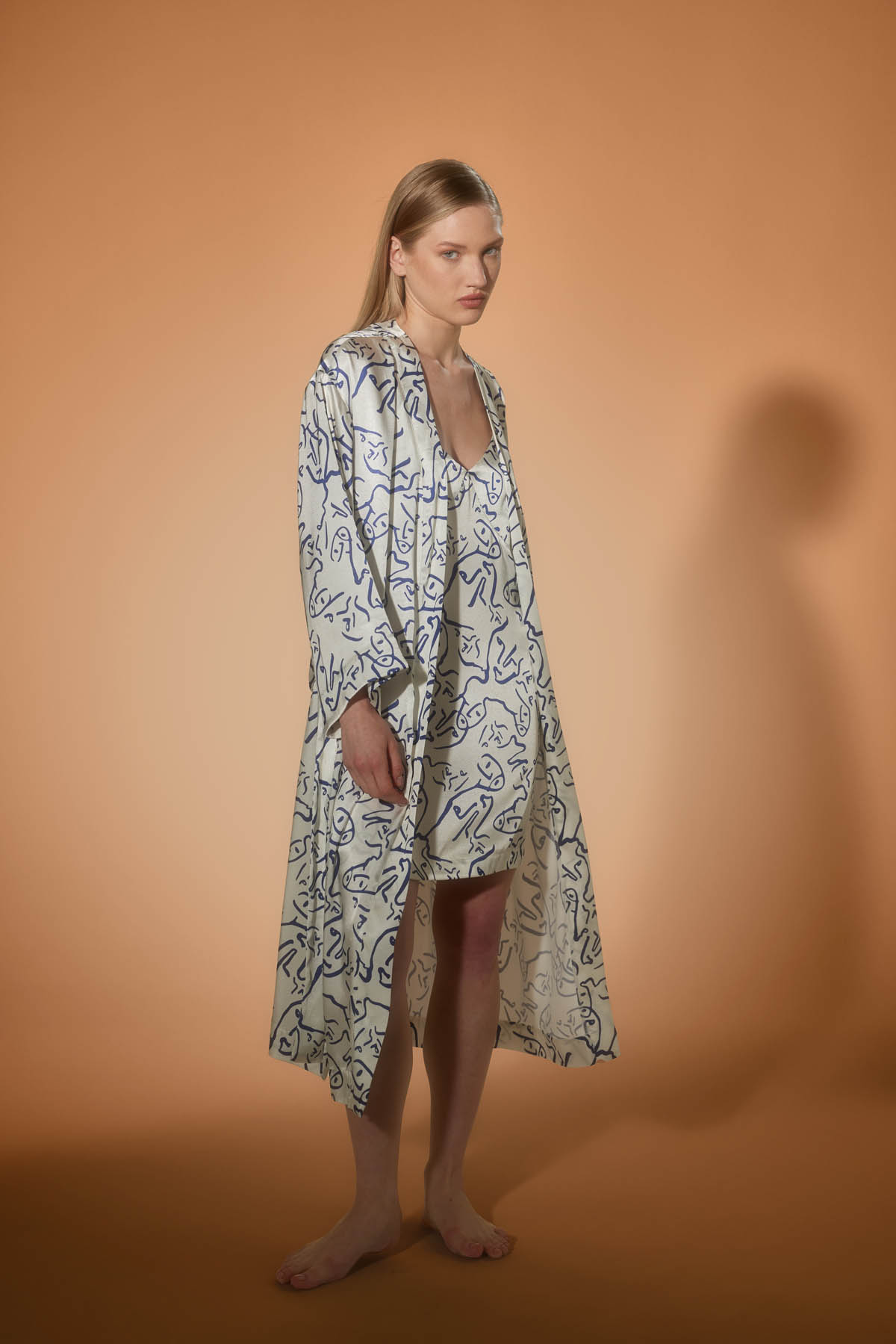 Women's Navy Printed Modal Robe — view 1