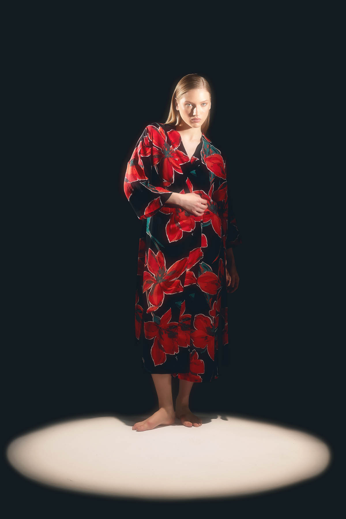 Women's Red Floral Modal Robe — view 1