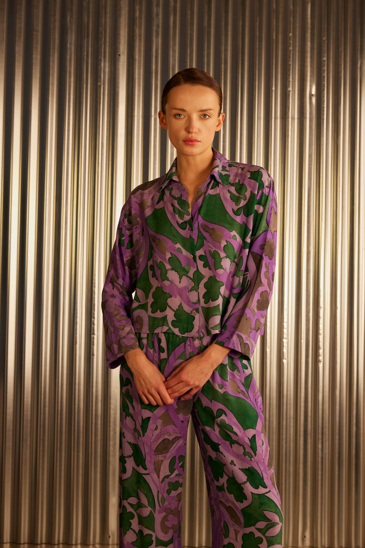 Women's Green Floral Modal Shirt — view 1