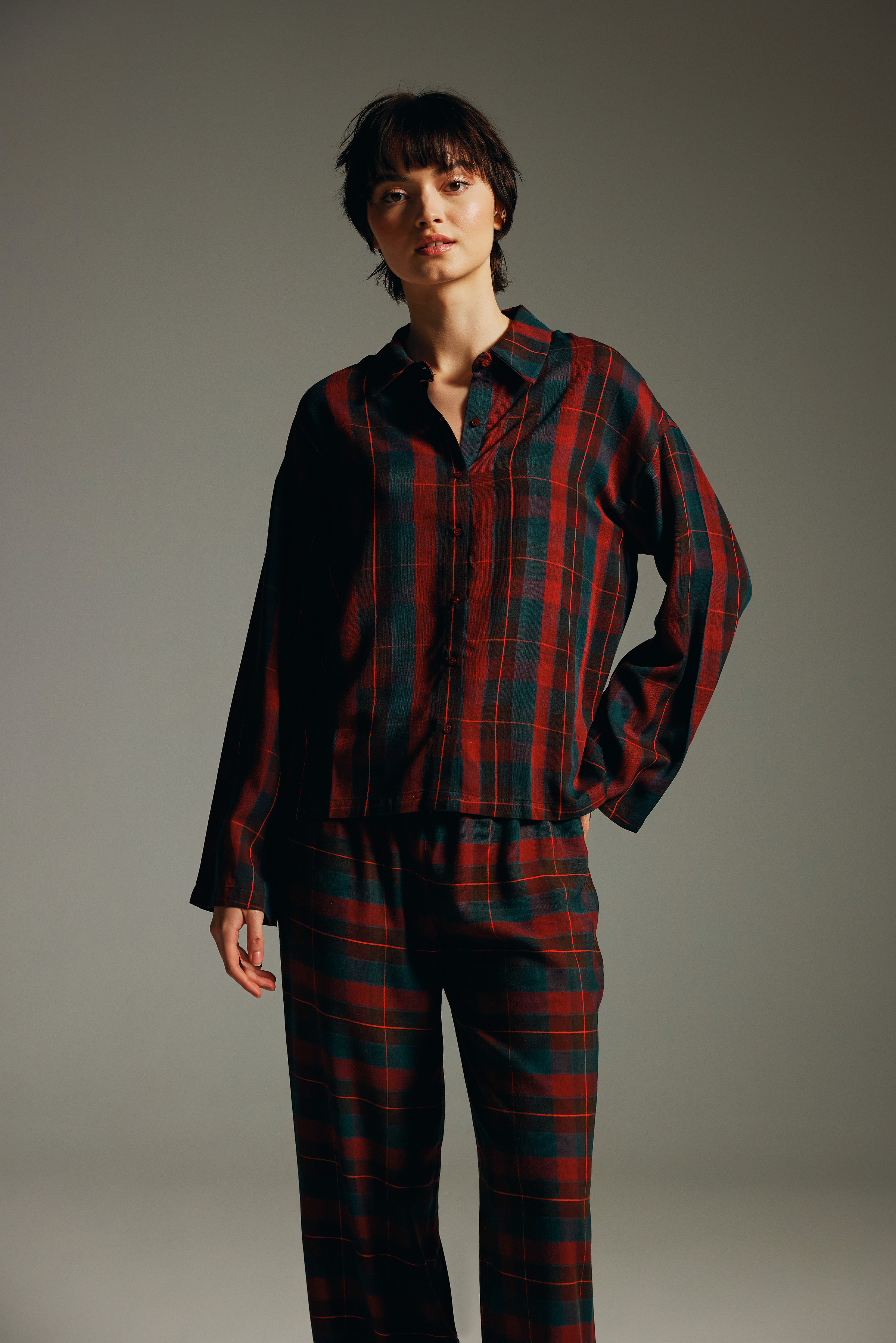 Women's Neutral Plaid Modal Shirt — view 1