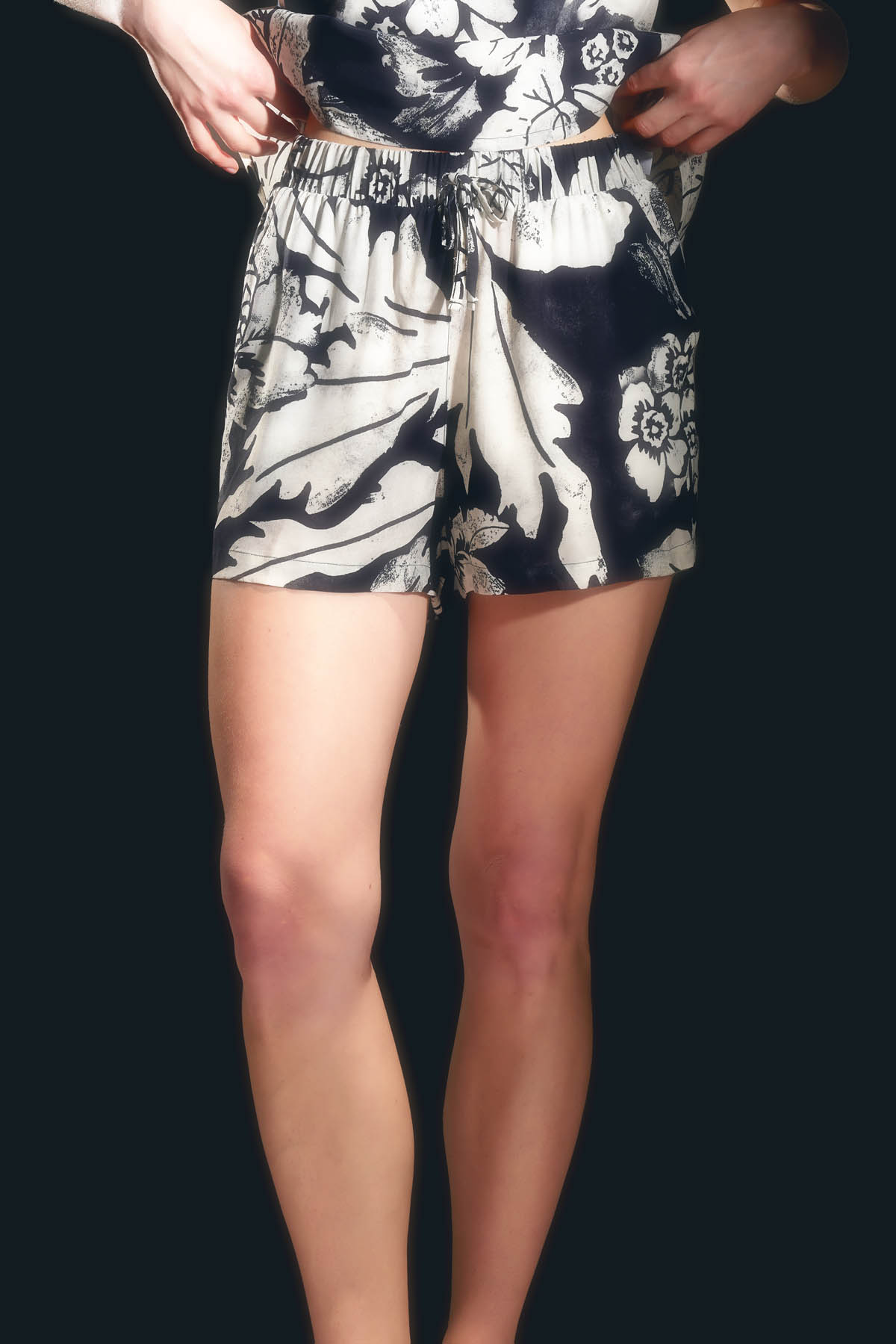 Women's Black Floral Modal Shorts — view 1