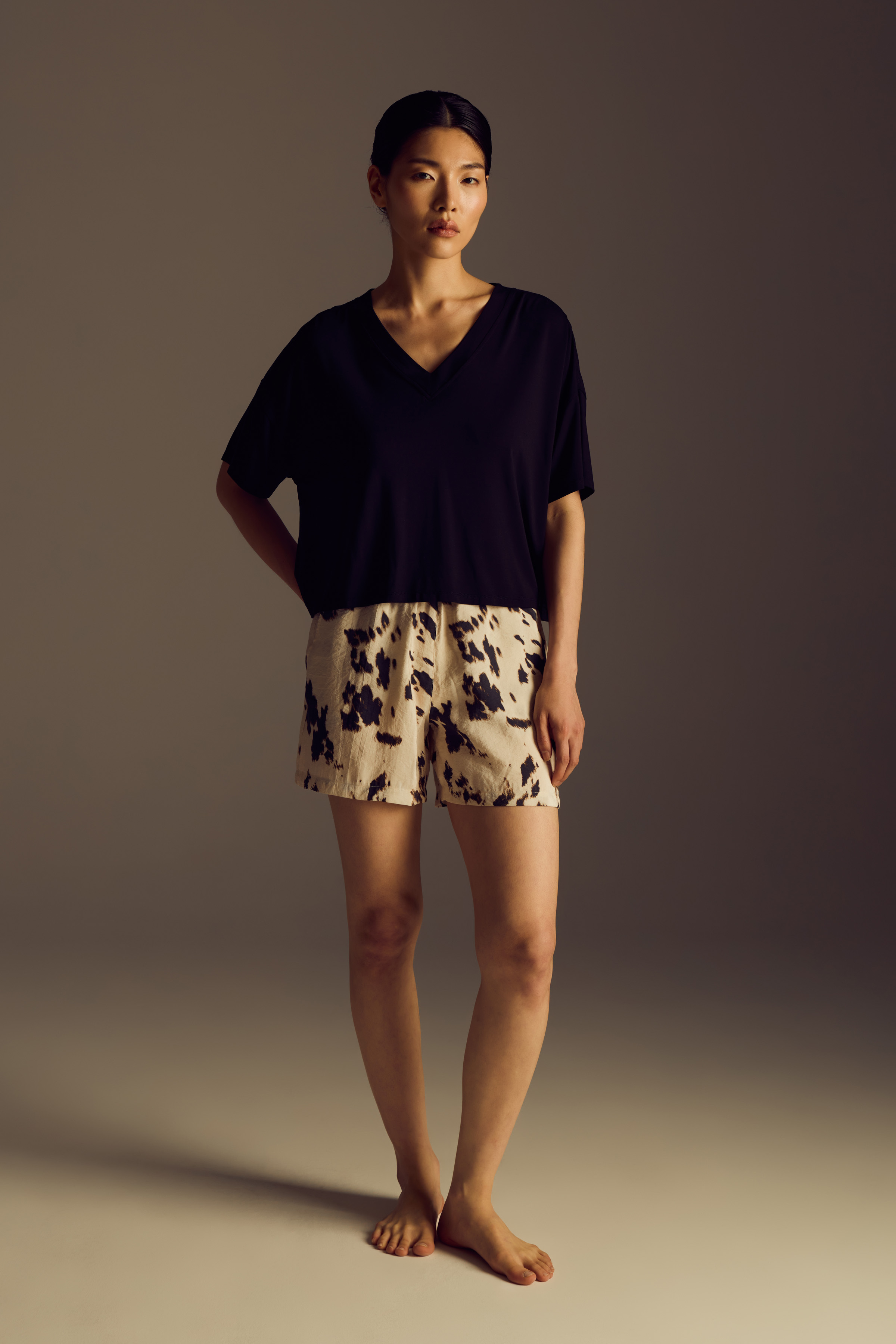 Women's Brown Printed Modal Shorts — view 1