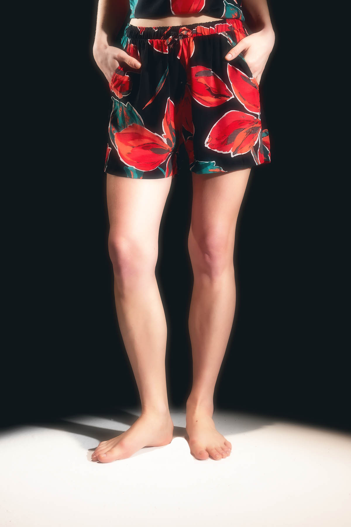 Women's Red Floral Modal Shorts — view 1