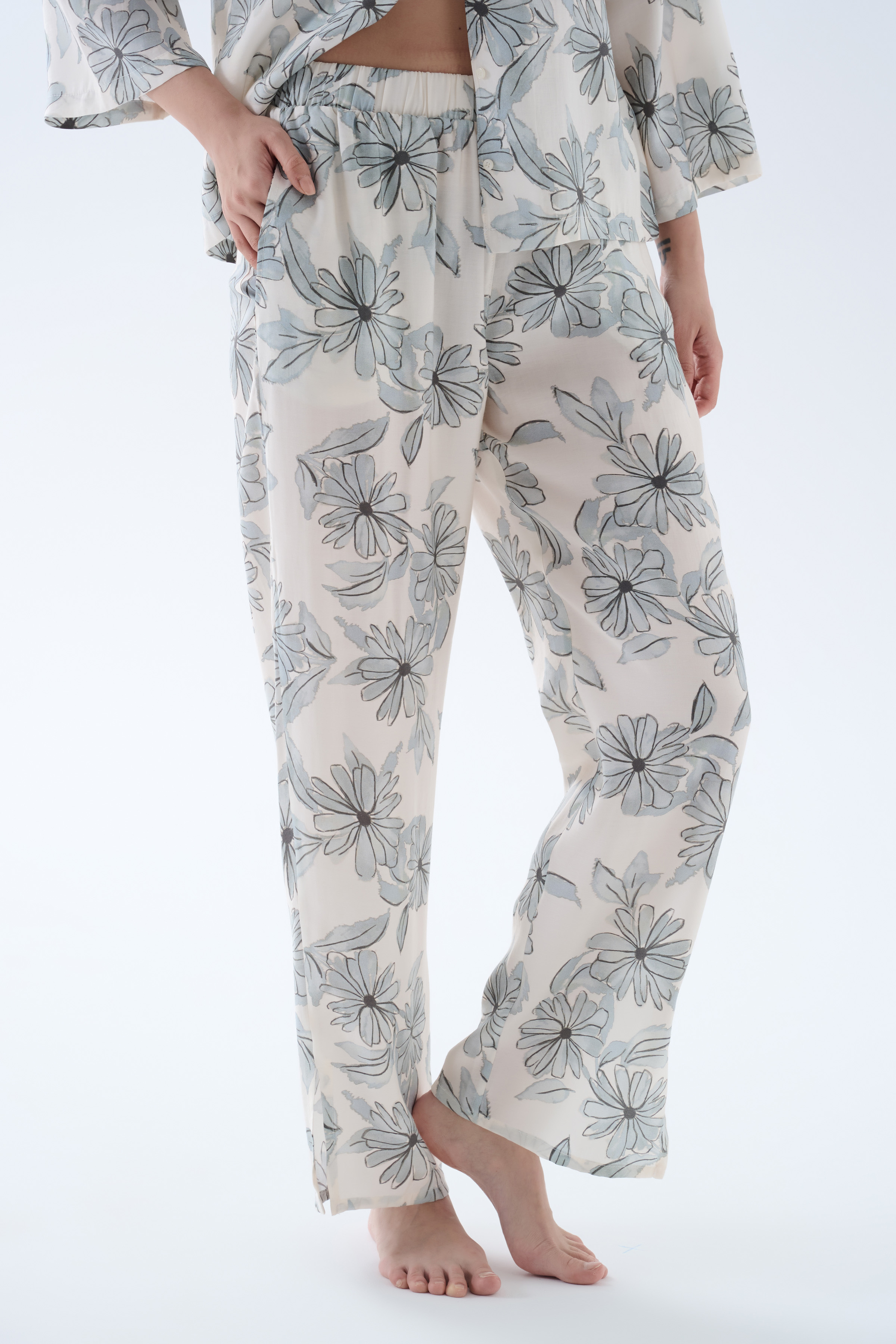 Women's Blue Floral Modal Trousers — view 1