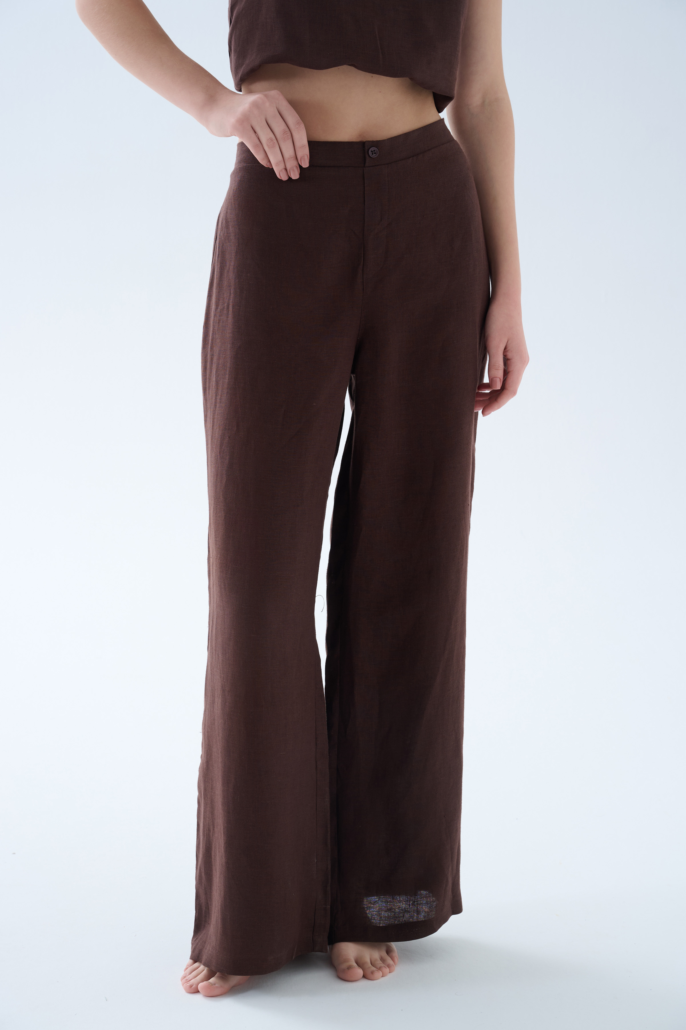 Women's Brown Linen Trousers — view 1