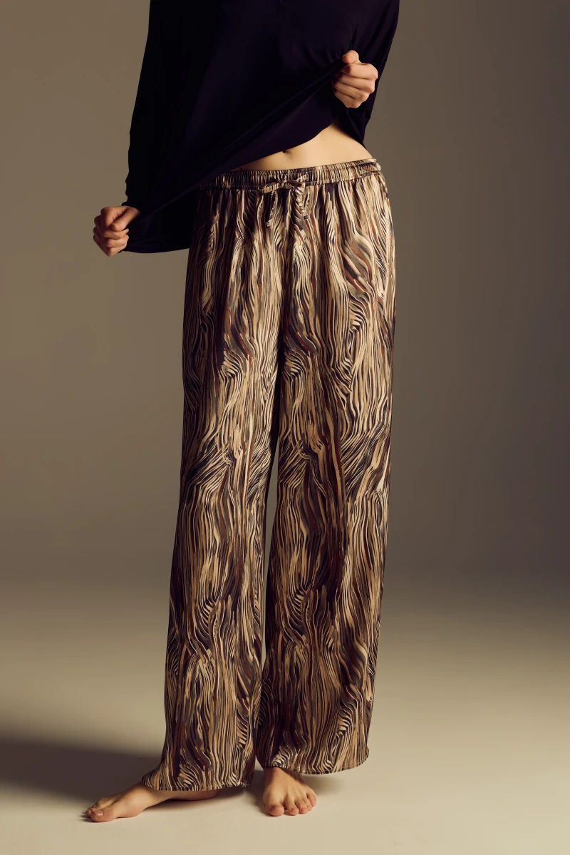 Women's Brown Striped Modal Trousers — view 1