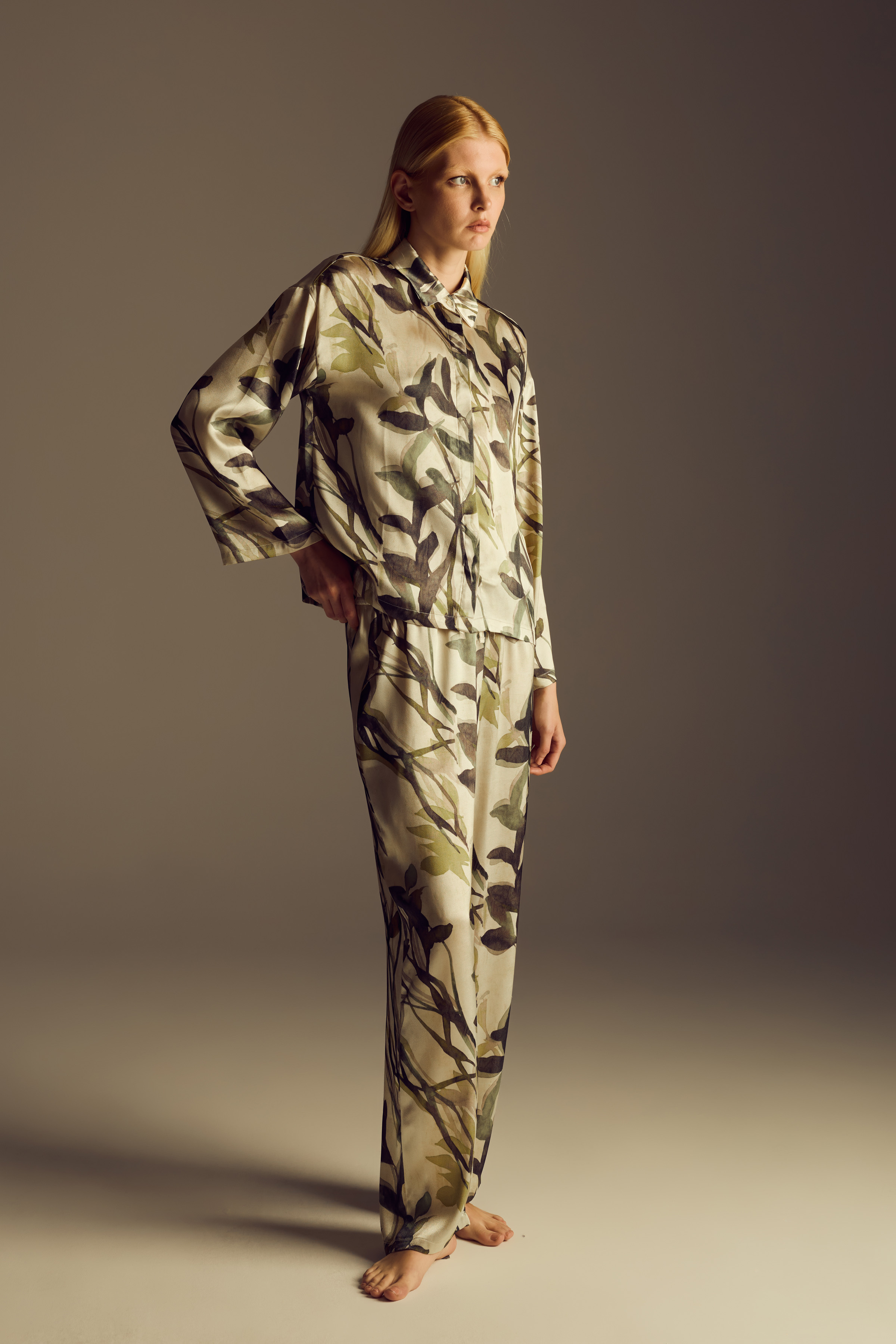 Women's Green Printed Modal Trousers — view 1