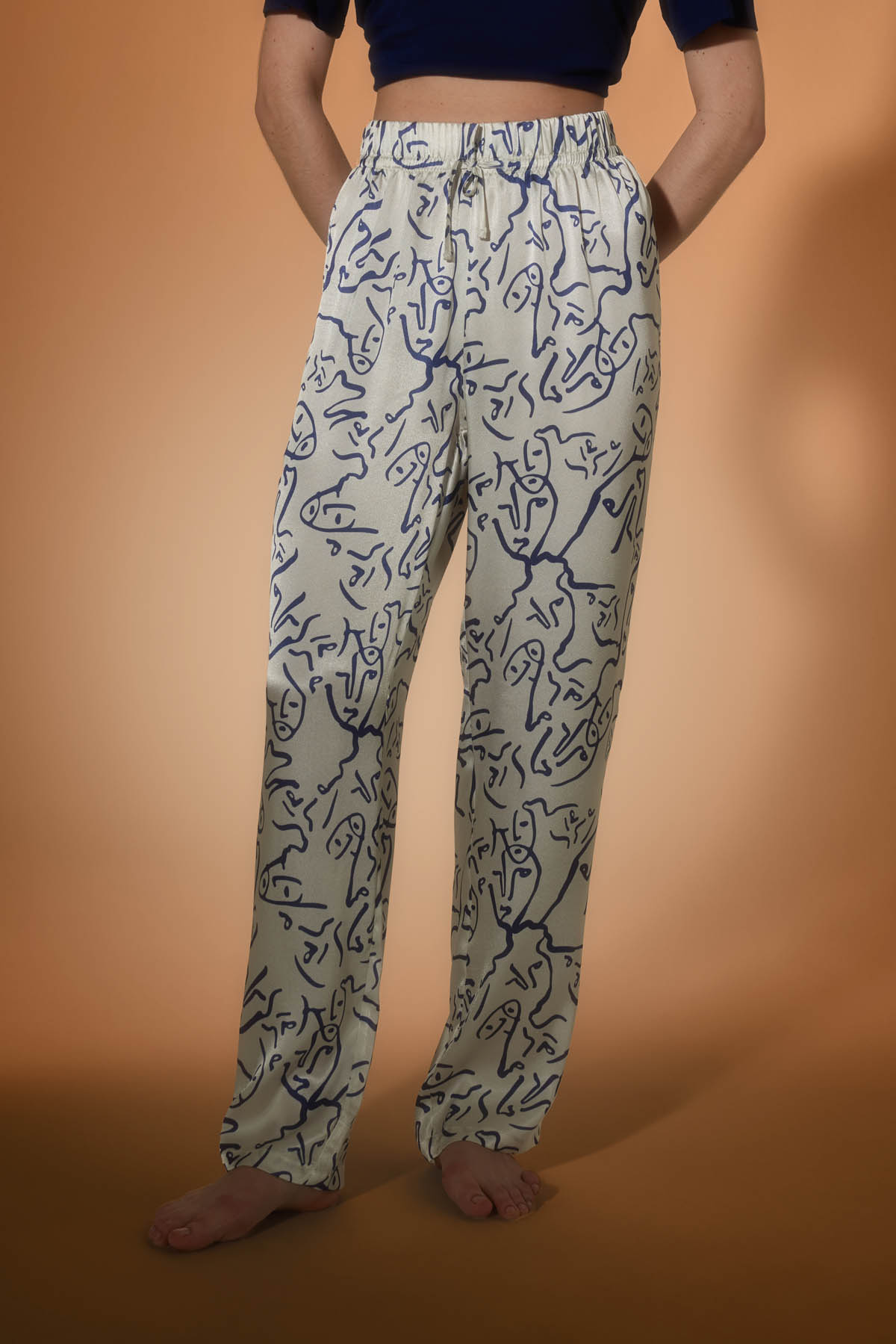 Women's Navy Printed Modal Trousers — view 1