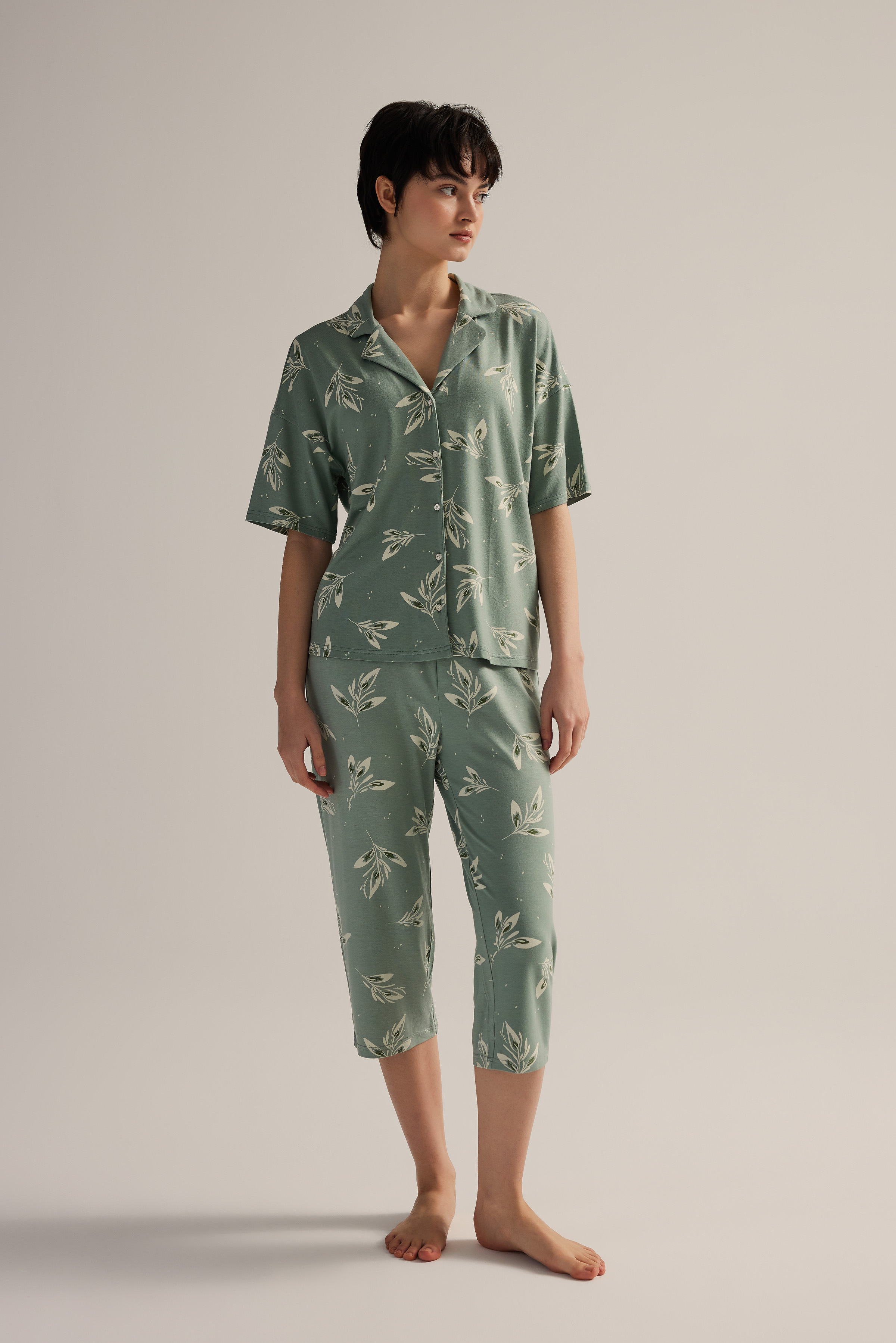 Women's Green Floral Viscose Pajama Bottoms — view 3
