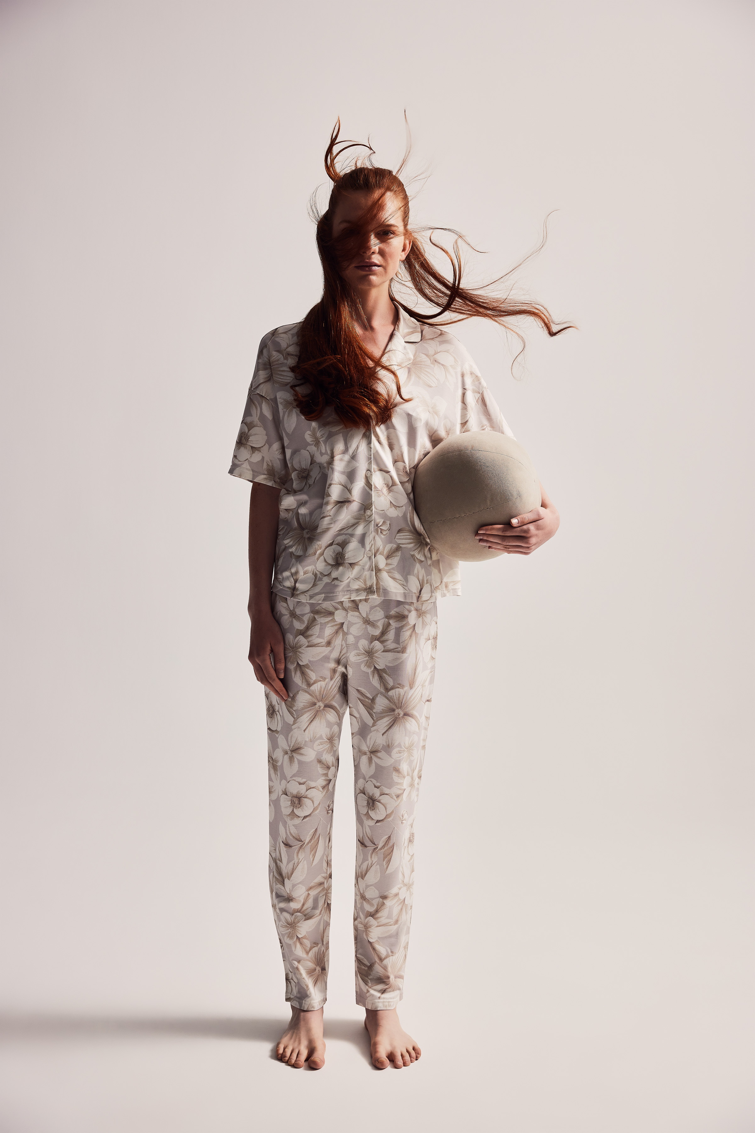 Women's Beige Floral Viscose Pajama Set — view 1