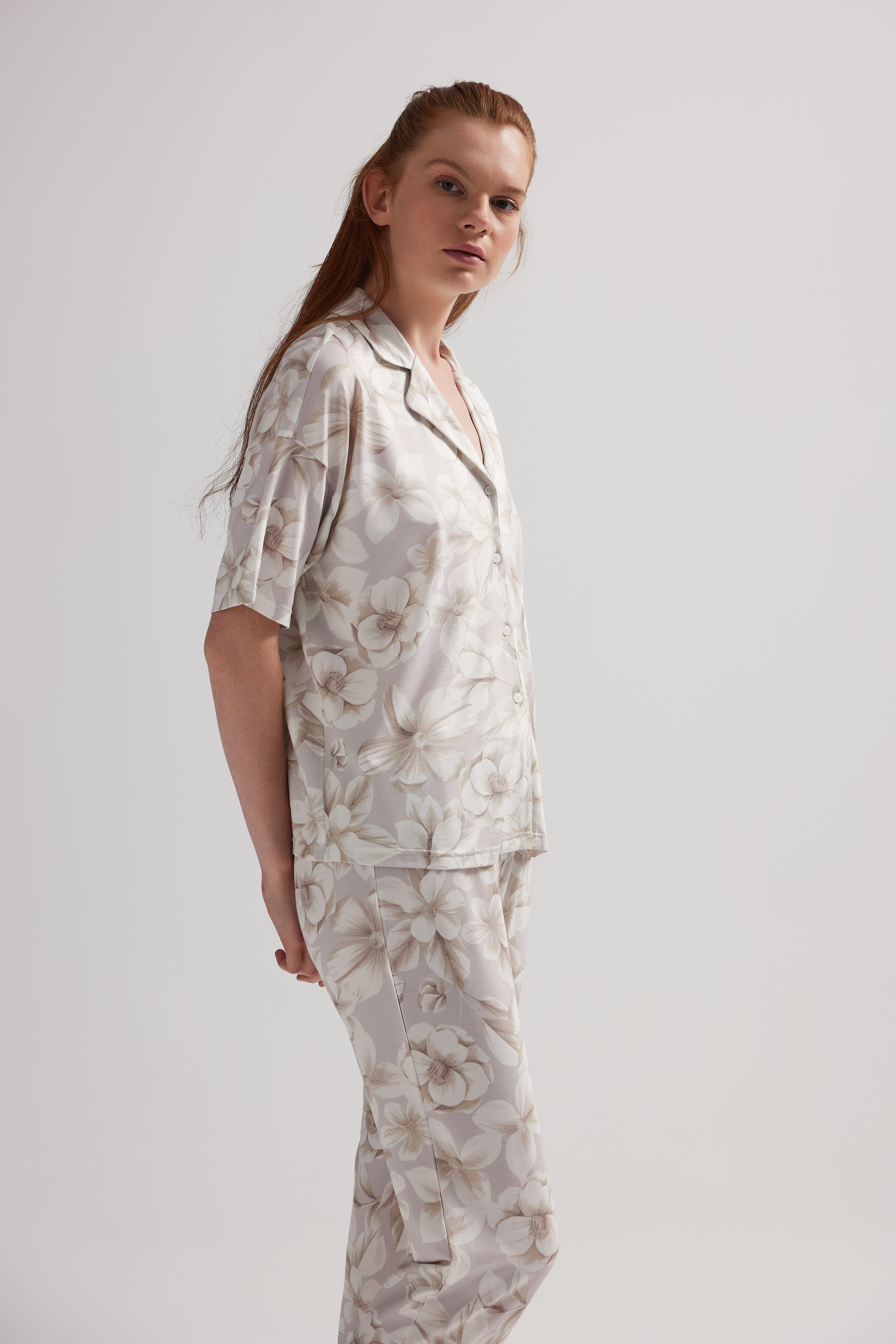 Women's Beige Floral Viscose Pajama Set — view 4