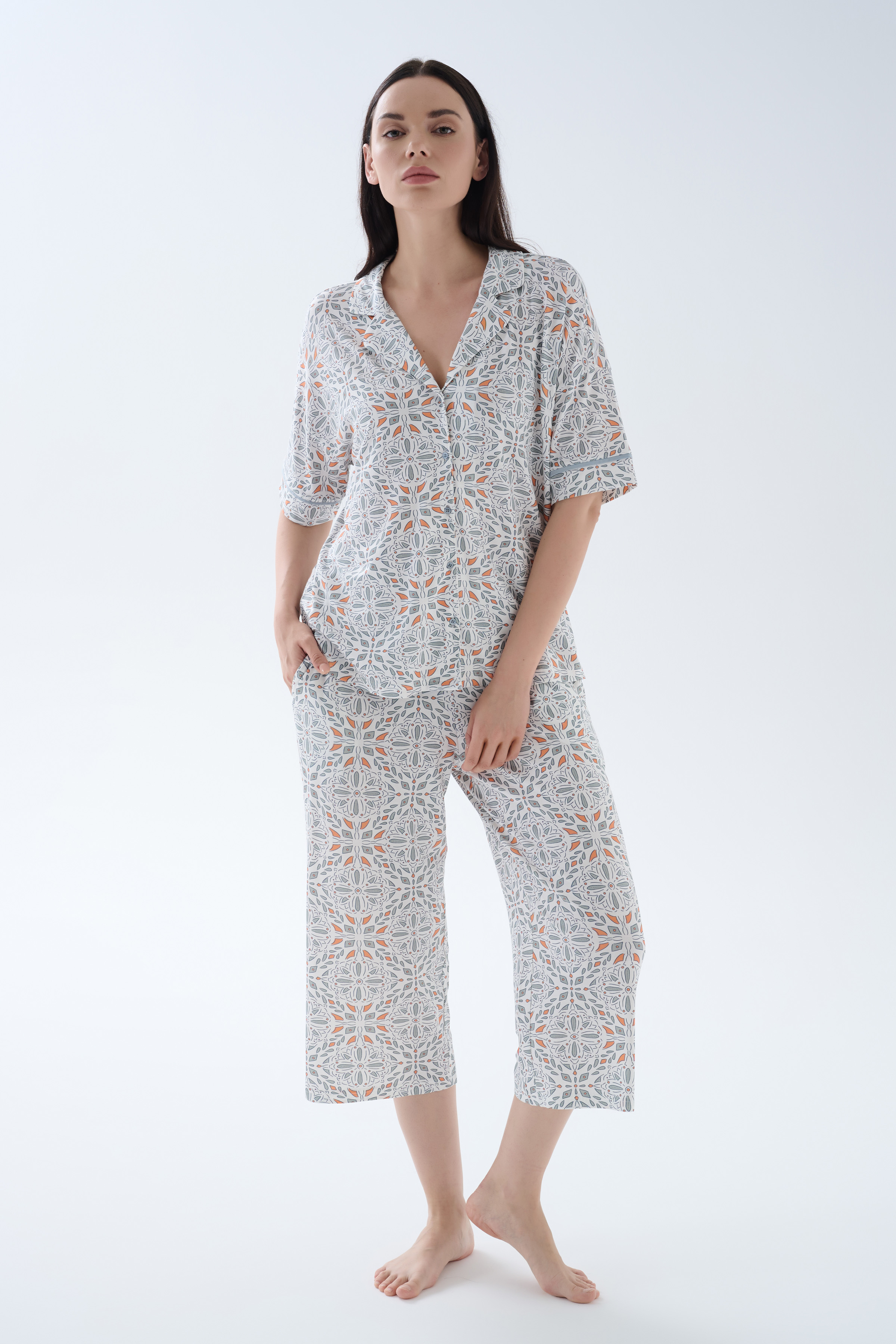 Women's Grey Printed Viscose Pajama Set — view 2
