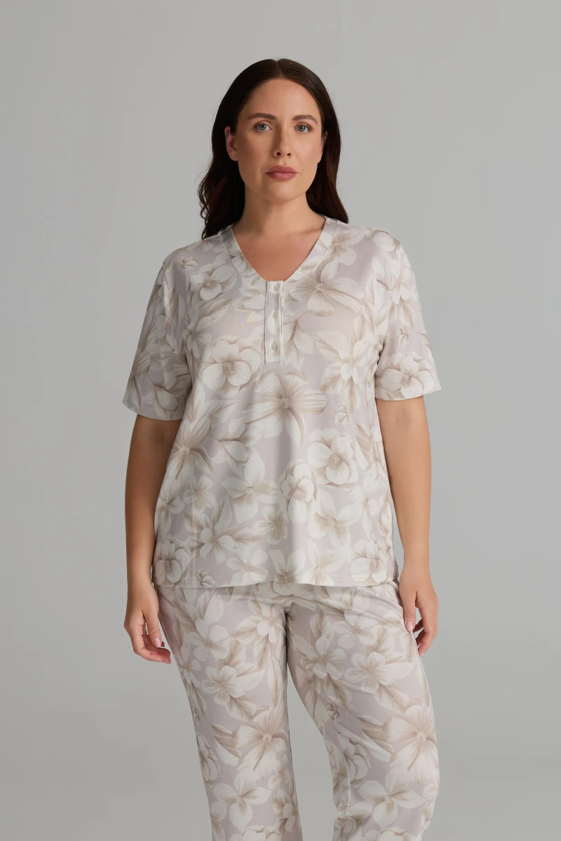 Women's Beige Floral Viscose Pajama Top — view 1